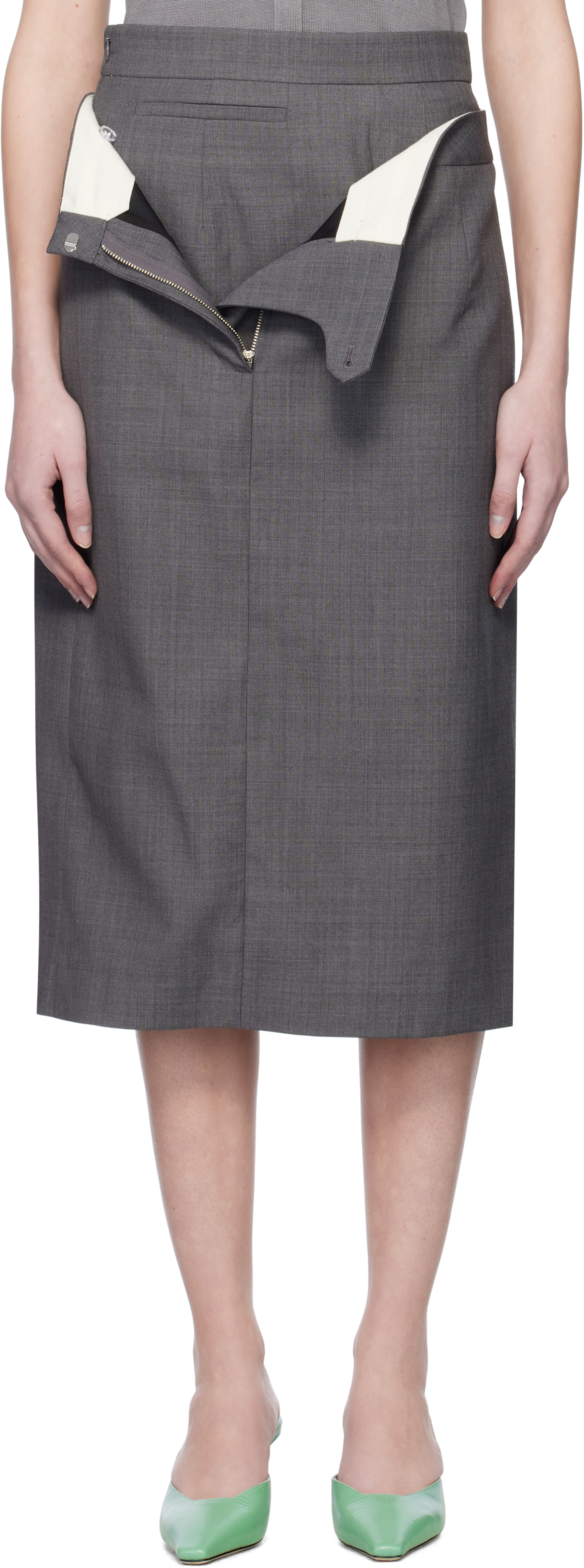 Gray Double Layer Midi Skirt Set