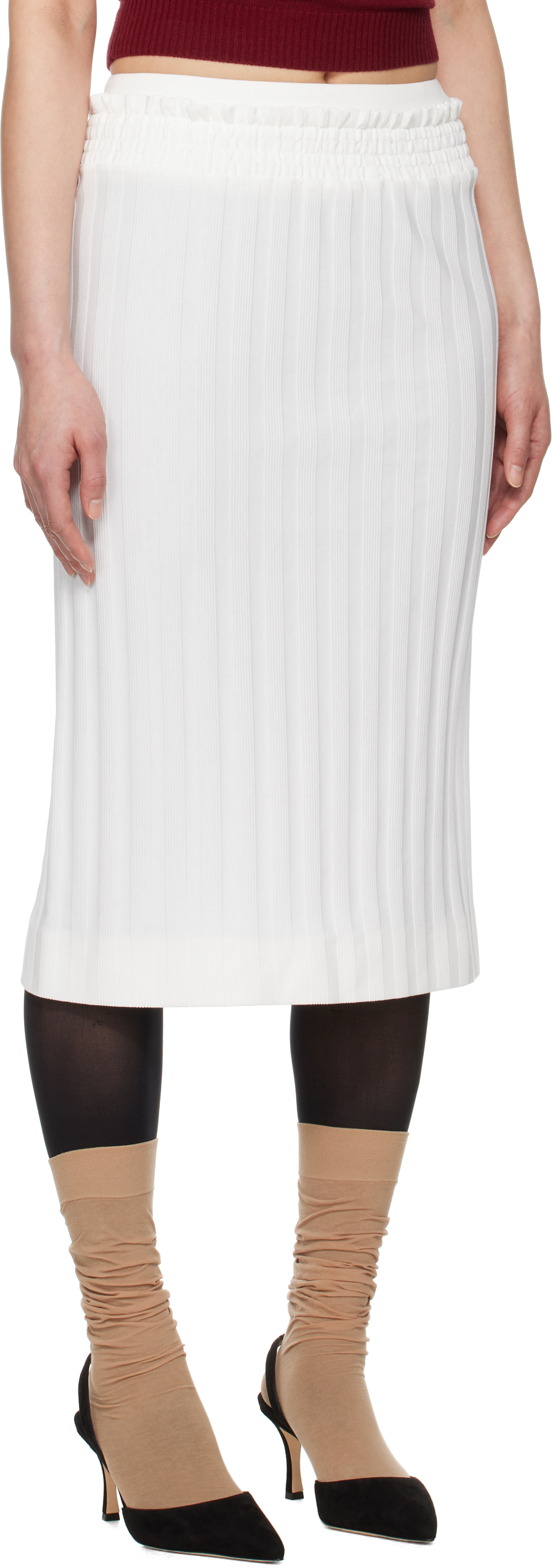 Shushu-tong White Waist Lace Midi Skirt In Wh100 White