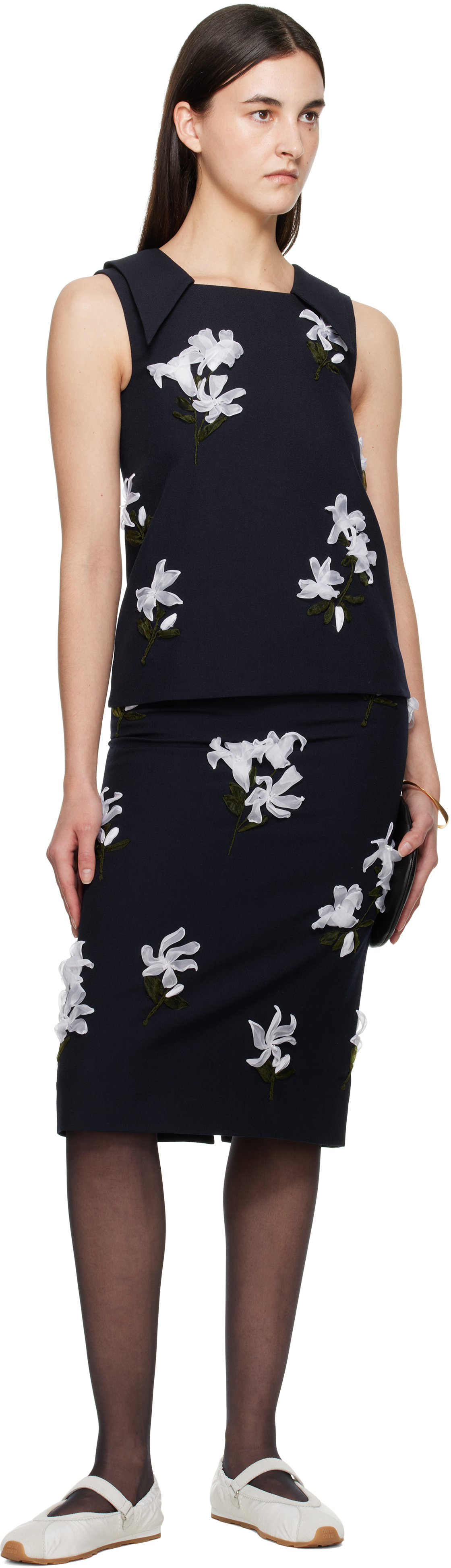 Shushu-tong Navy Ribbon Jacquard Midi Skirt In Na100 Navy Blue