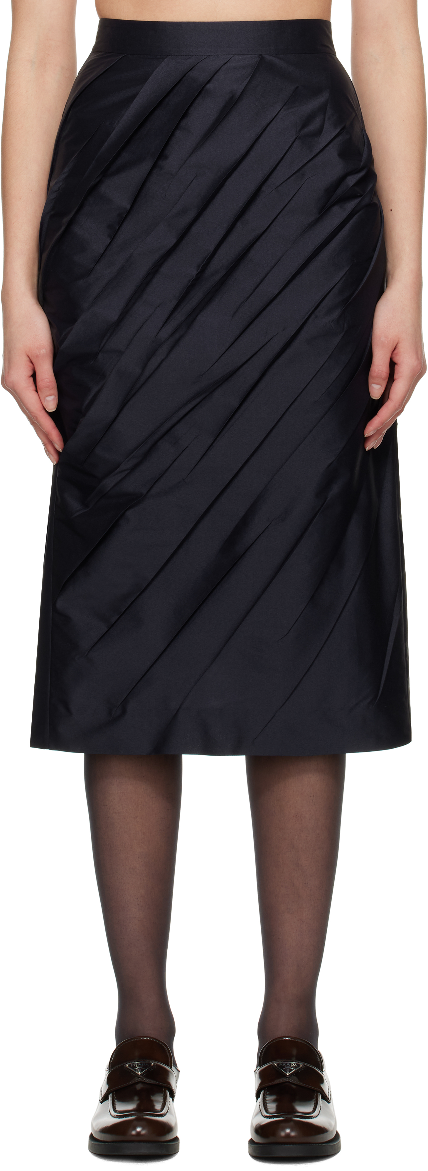 Shushu-tong Navy Pleated Midi Skirt In Na100 Navy Blue