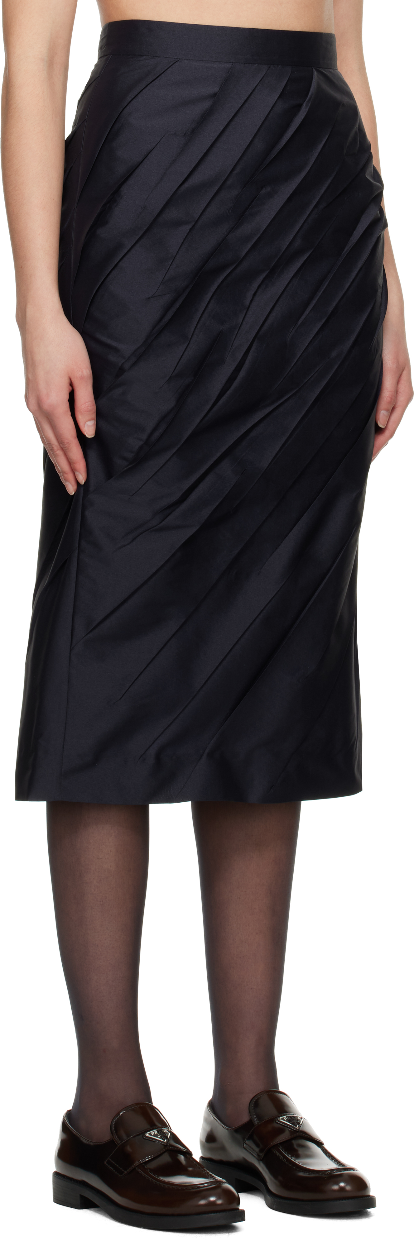 Shushu-tong Navy Pleated Midi Skirt In Na100 Navy Blue