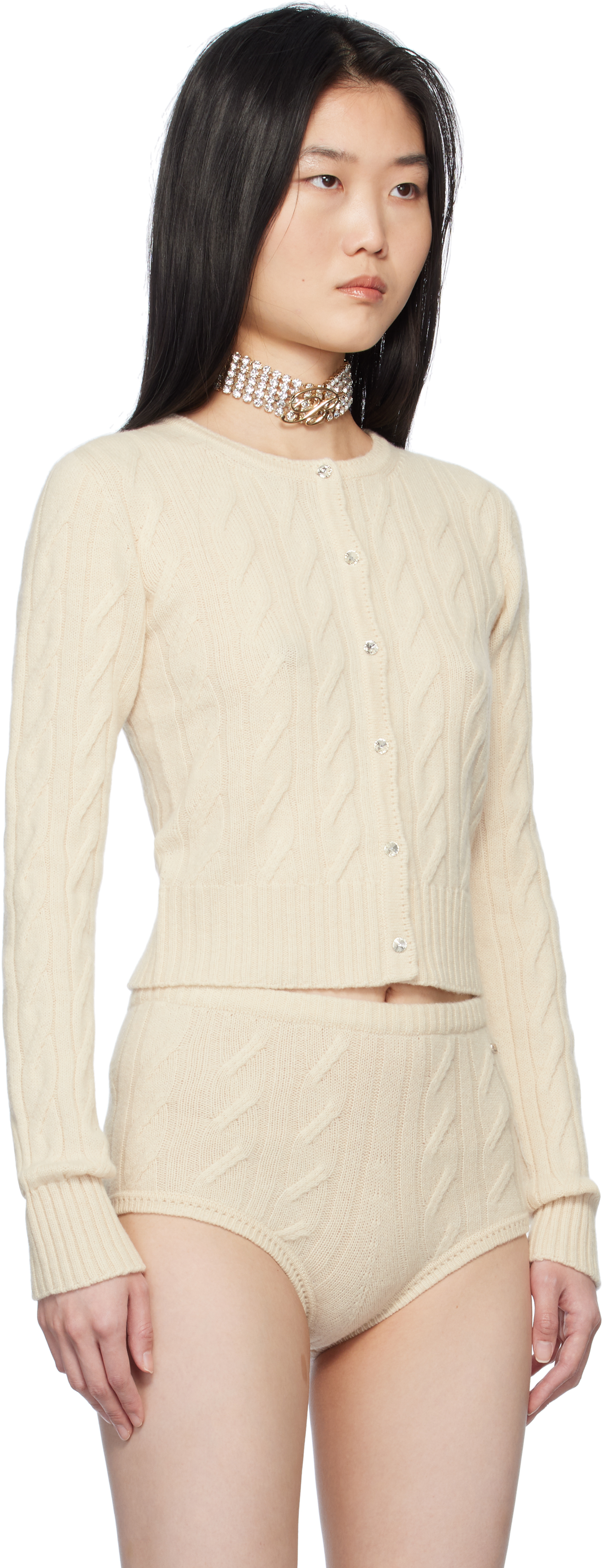 BLUMARINE OFF-WHITE WOOL & CASHMERE CARDIGAN