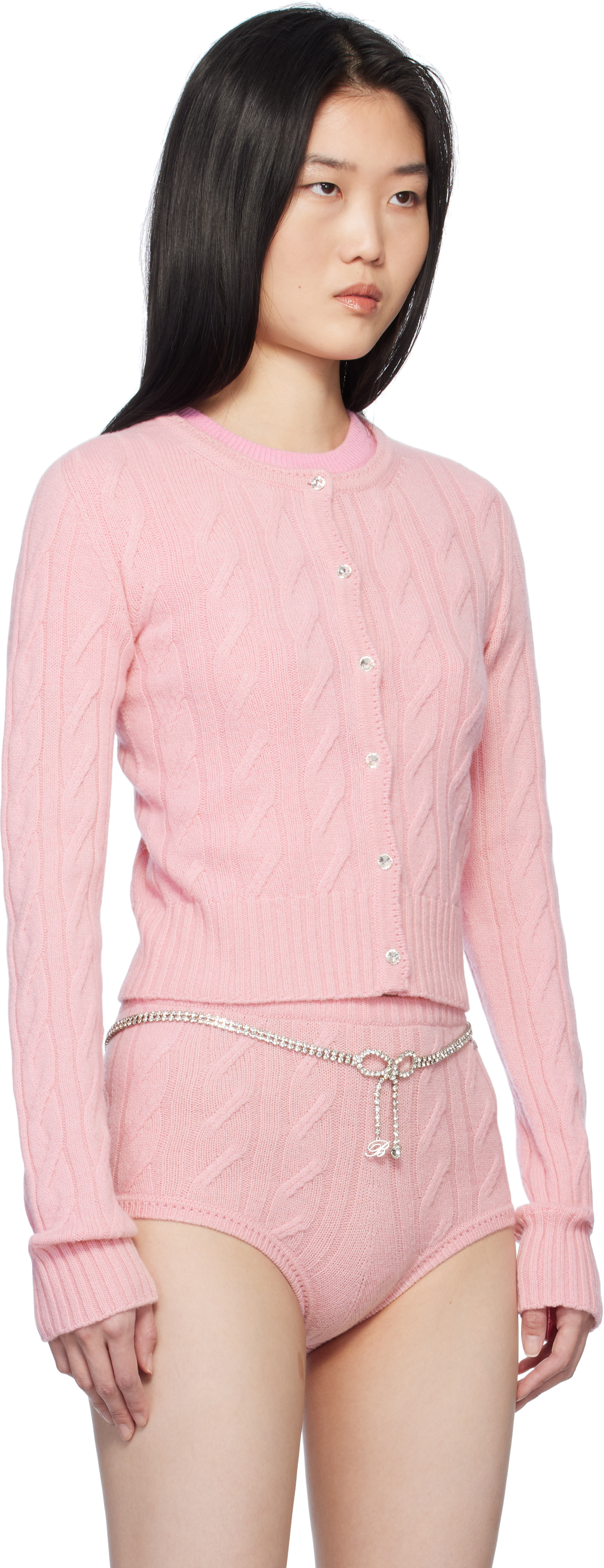 Blumarine Pink Wool & Cashmere Cardigan In N0118 Wild Rose