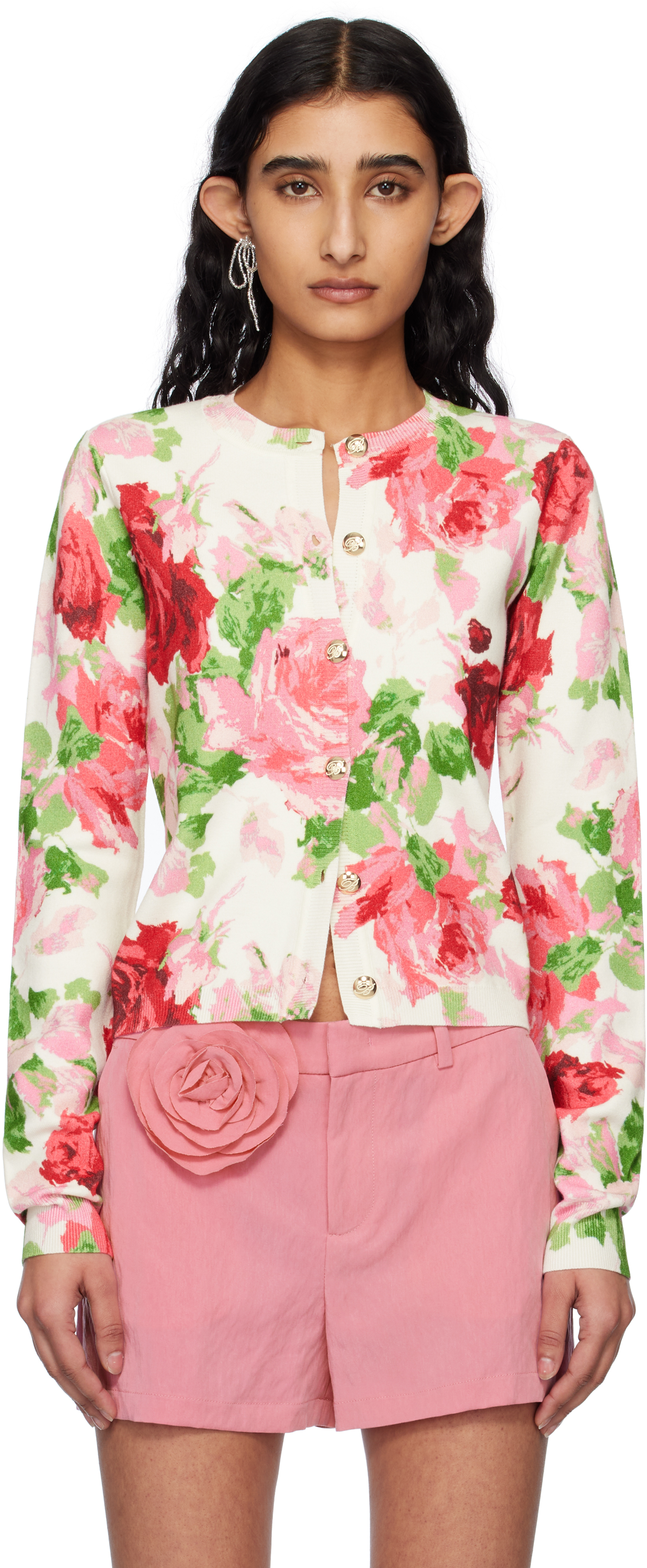 Off-White 
Pink Peony-Printed Viscose Cardigan