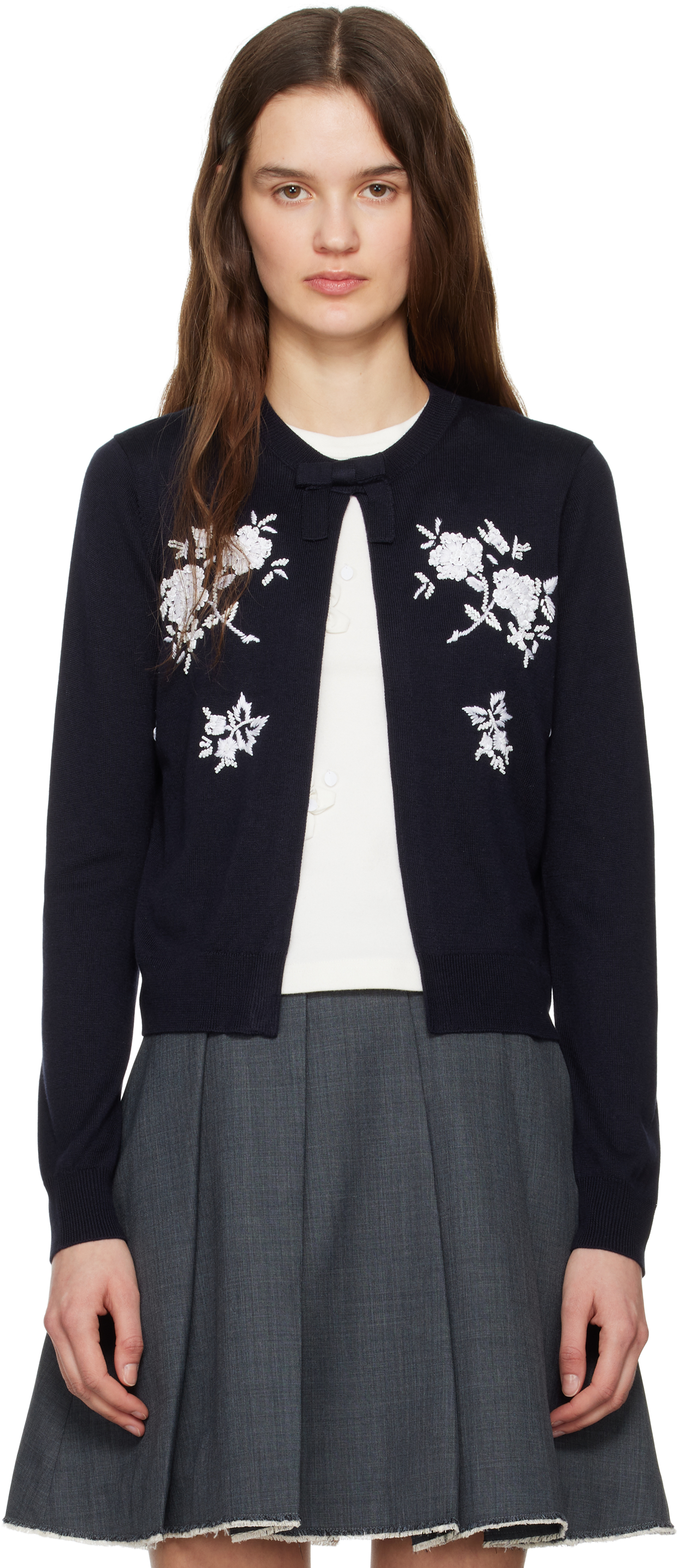 Shushu-tong Navy Knit Long Sleeve Cardigan In Na100 Navy Blue