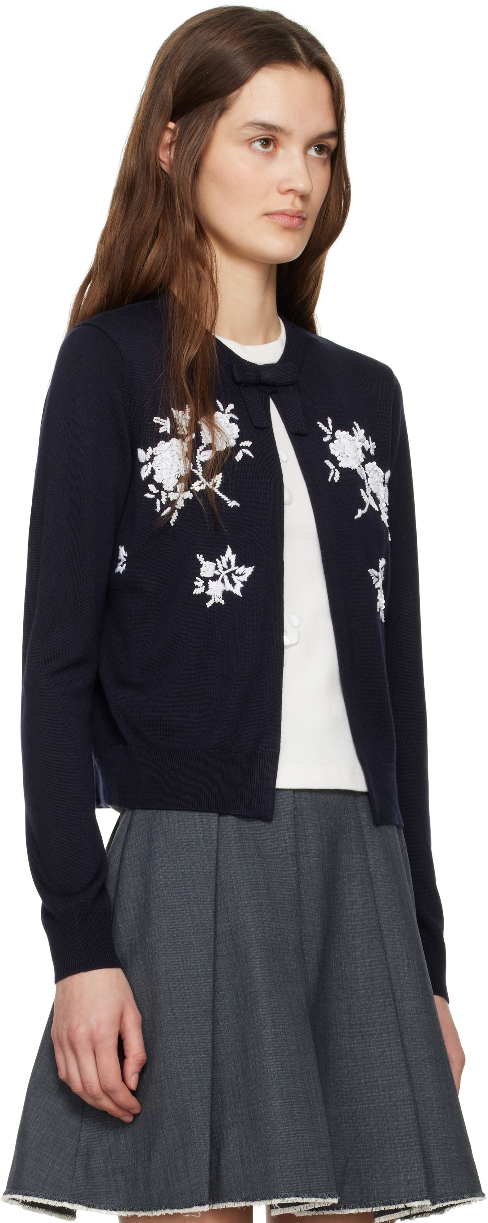 Shushu-tong Navy Knit Long Sleeve Cardigan In Na100 Navy Blue