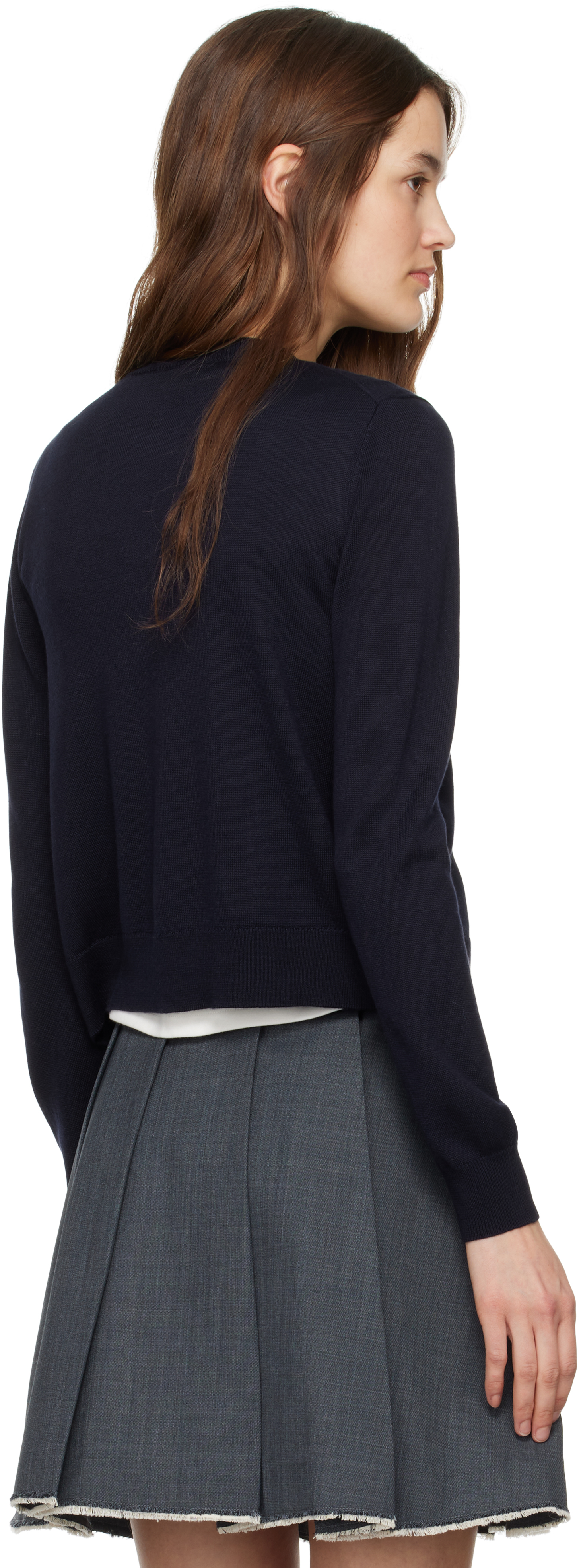 Shushu-tong Navy Knit Long Sleeve Cardigan In Na100 Navy Blue
