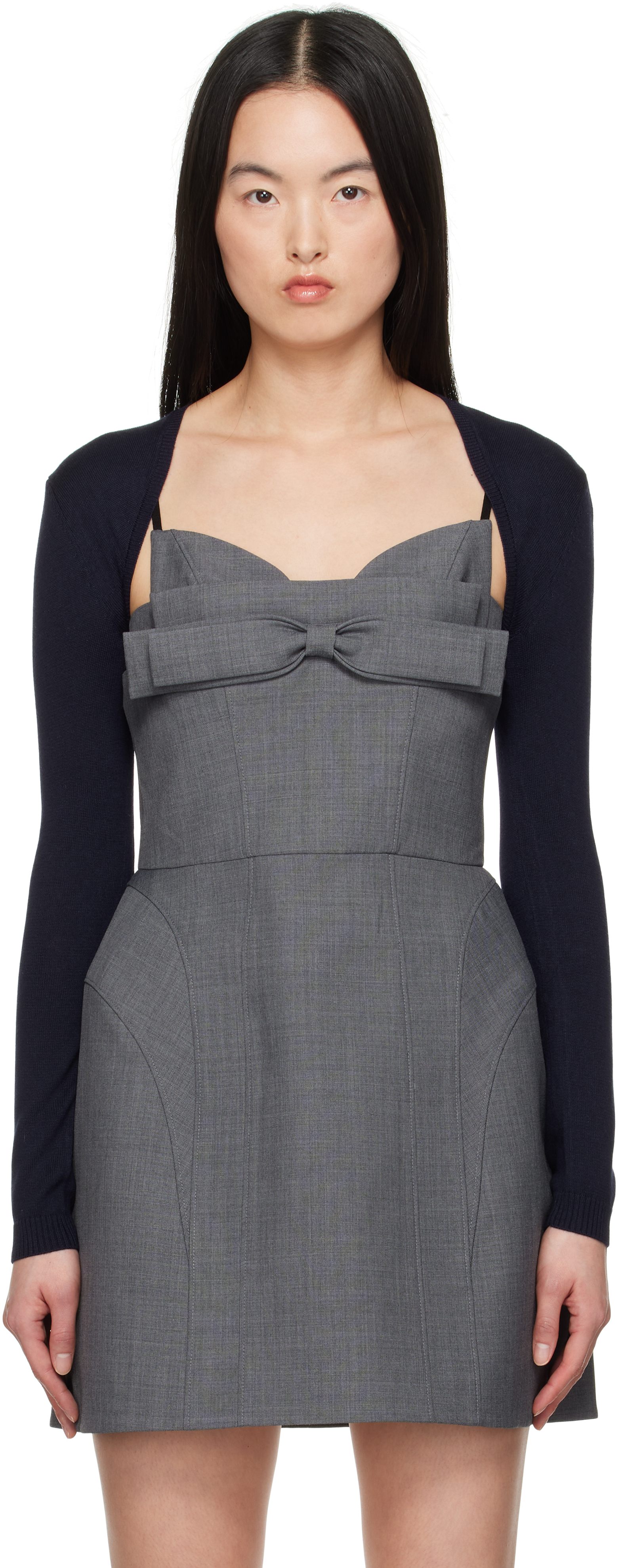 Shushu-tong Navy Knitted Shrug Cardigan In Na100 Navy Blue