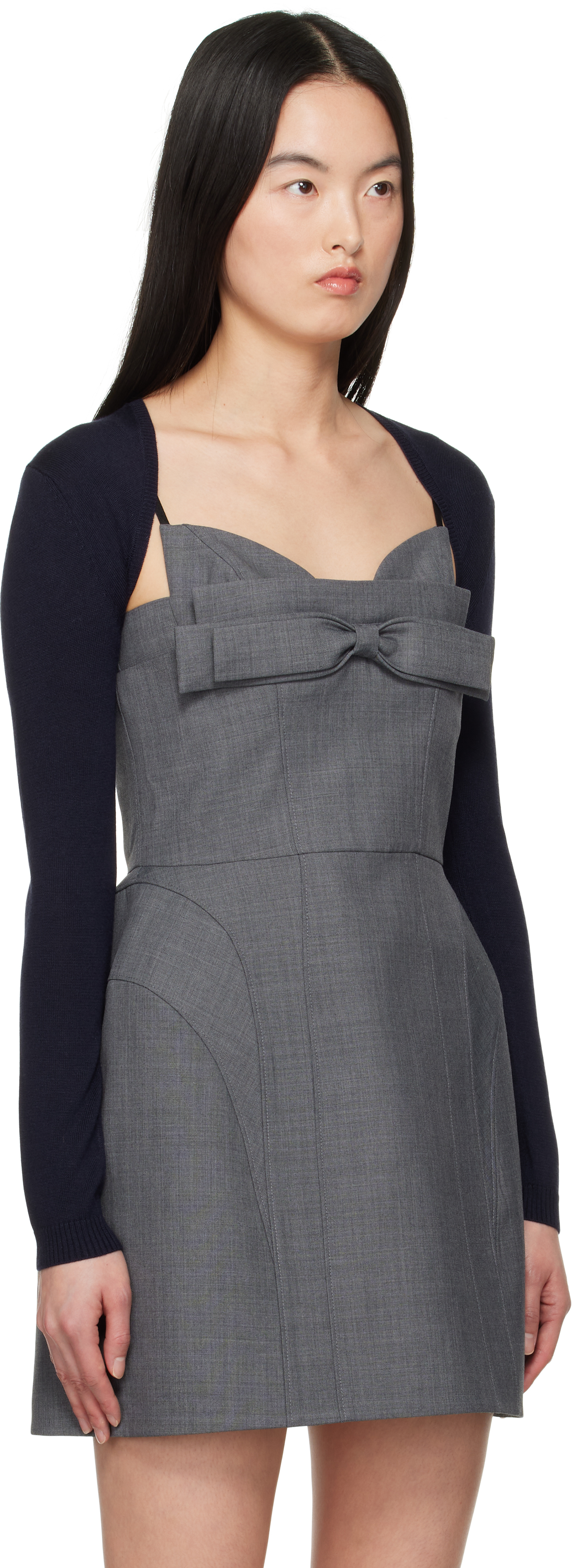 Shushu-tong Navy Knitted Shrug Cardigan In Na100 Navy Blue