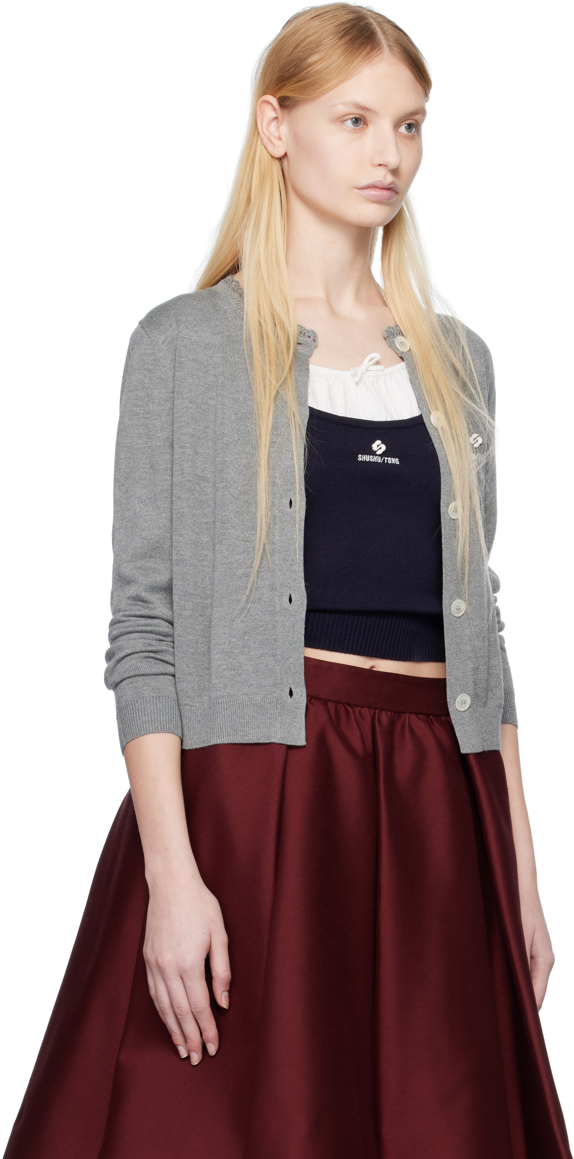 Shushu-tong Gray Logo-stitch Knit Cardigan In Gr100 Grey
