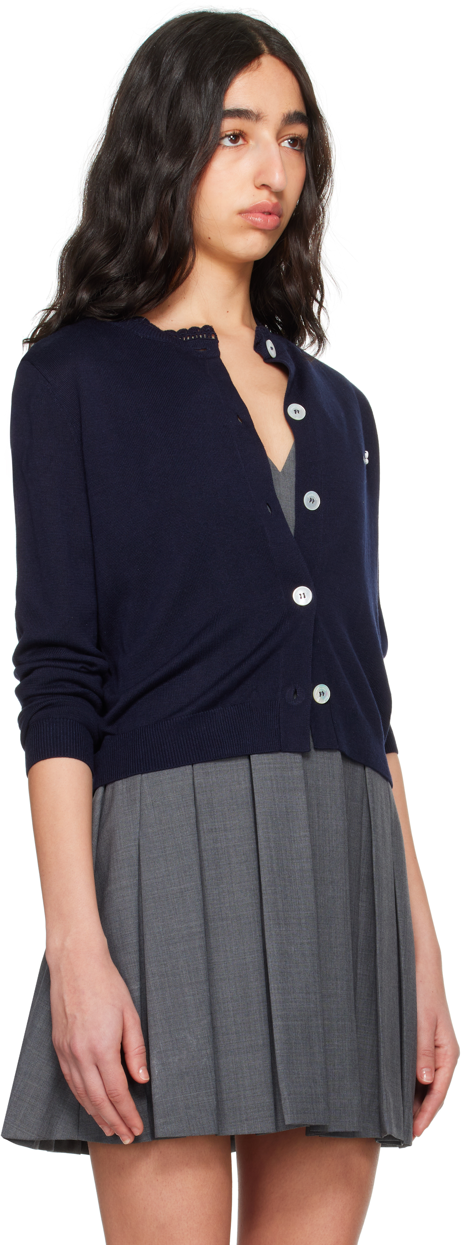 Shushu-tong Navy Logo-stitch Knit Cardigan In Na100 Navy Blue