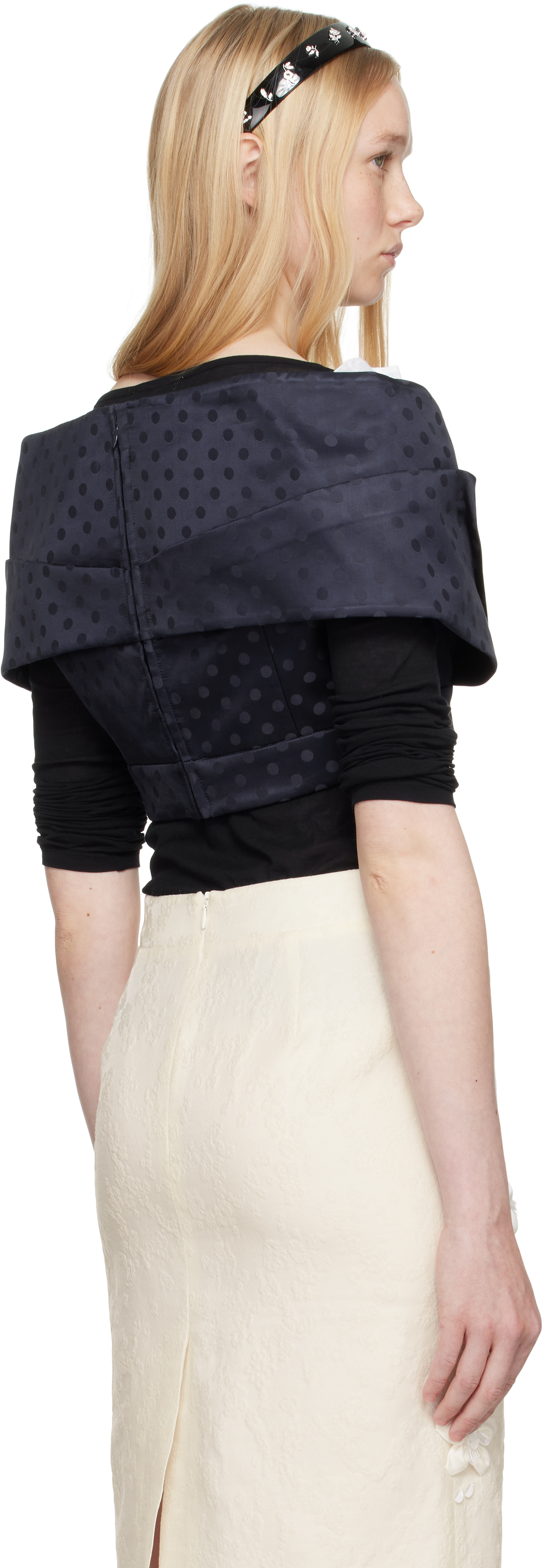 Shop Shushu-tong Navy & White Patchwork Short Blouse In Na100 Navy Blue