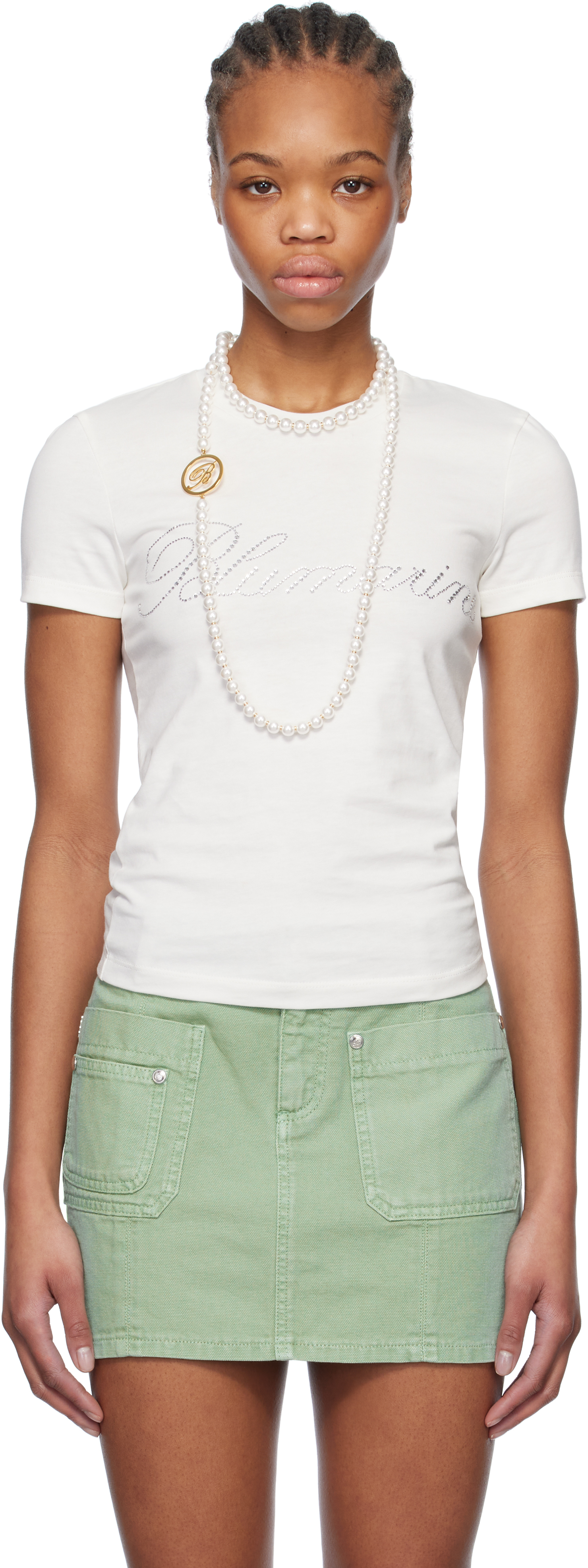 White Rhinestone Embroidery T-shirt