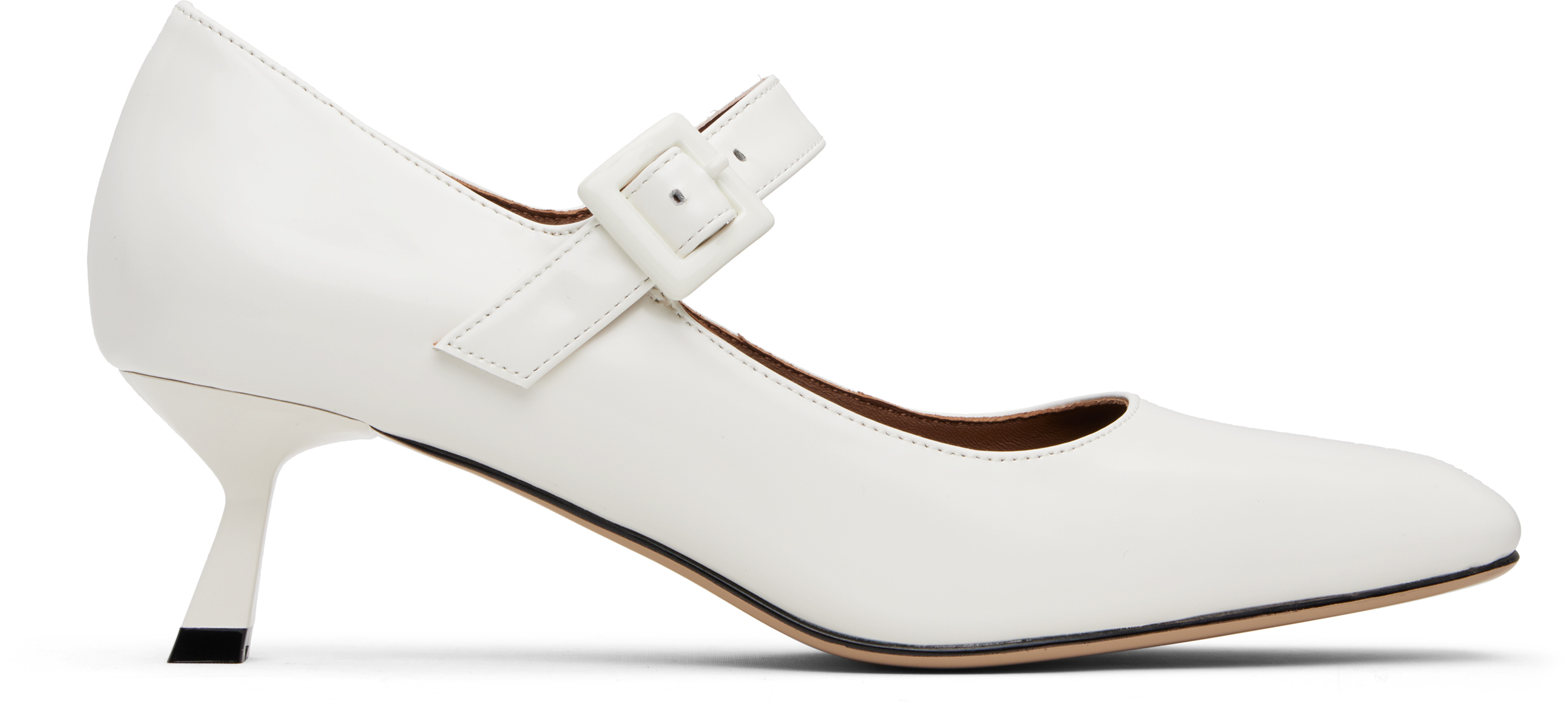Shushu-tong White Square-toe Mid Heels In Wh100 White