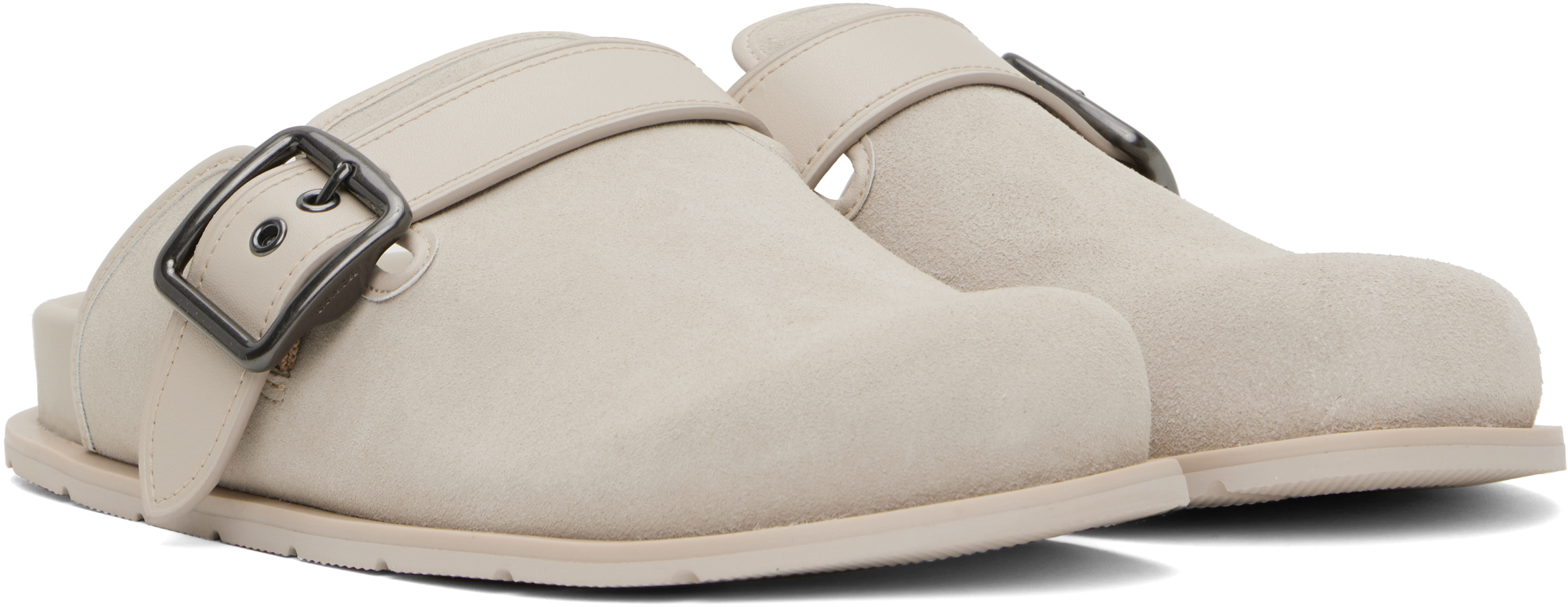 Shop Coach Taupe Buckle Clogs In Steam