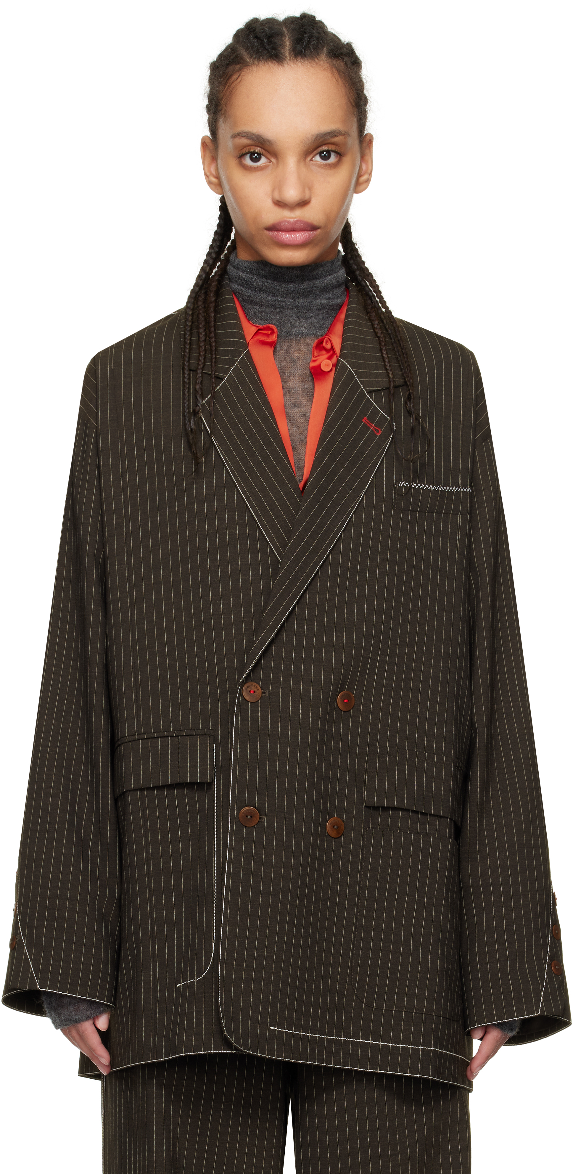 Brown Tailoring Stitched Blazer