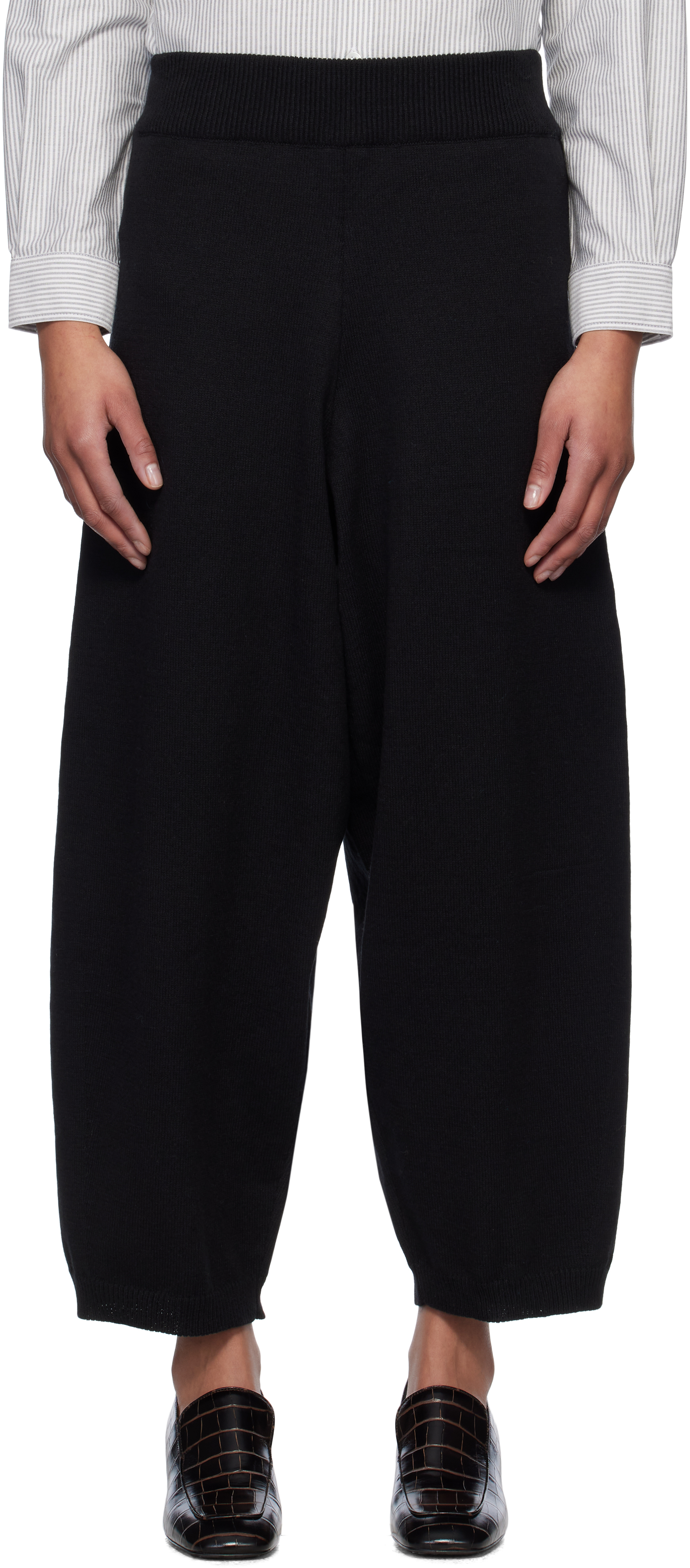 Black Cotton Knitted Lounge Pants