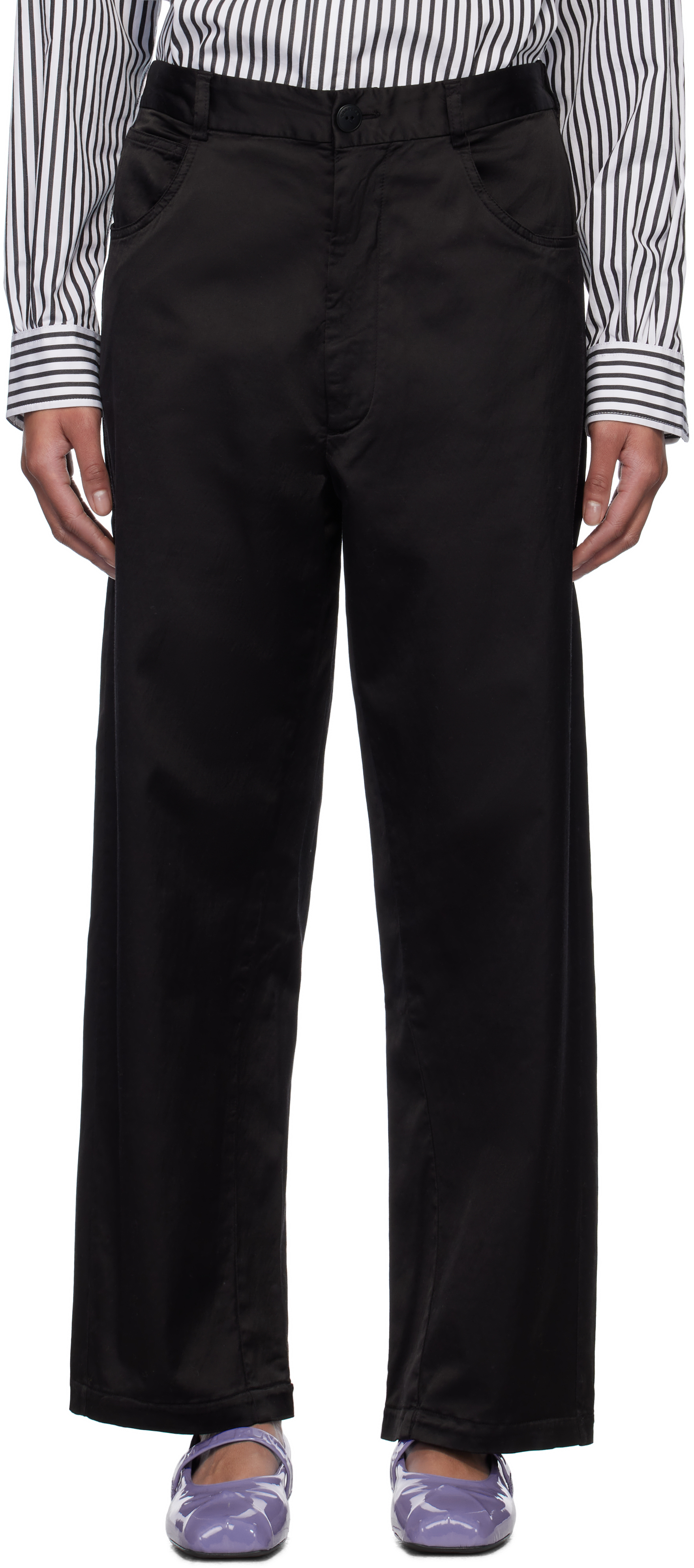 Black Satin Straight Trousers