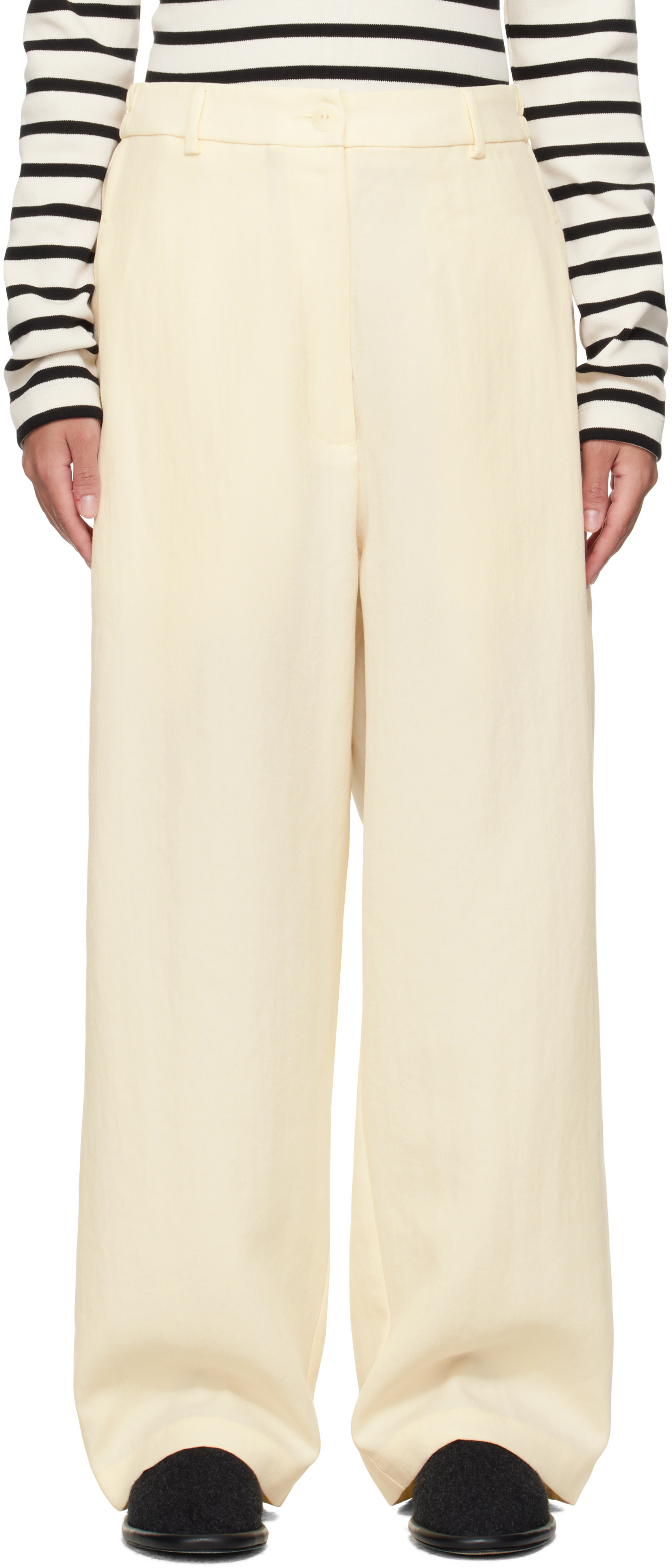 Beige Wide-Leg Trousers