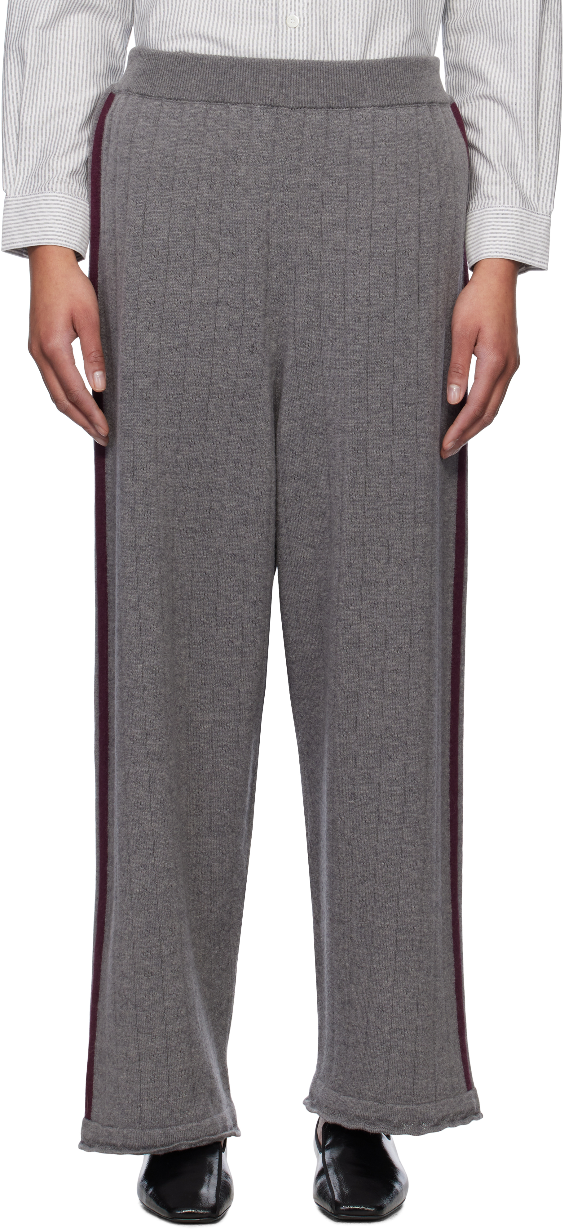 Gray Merino Pointelle Trousers