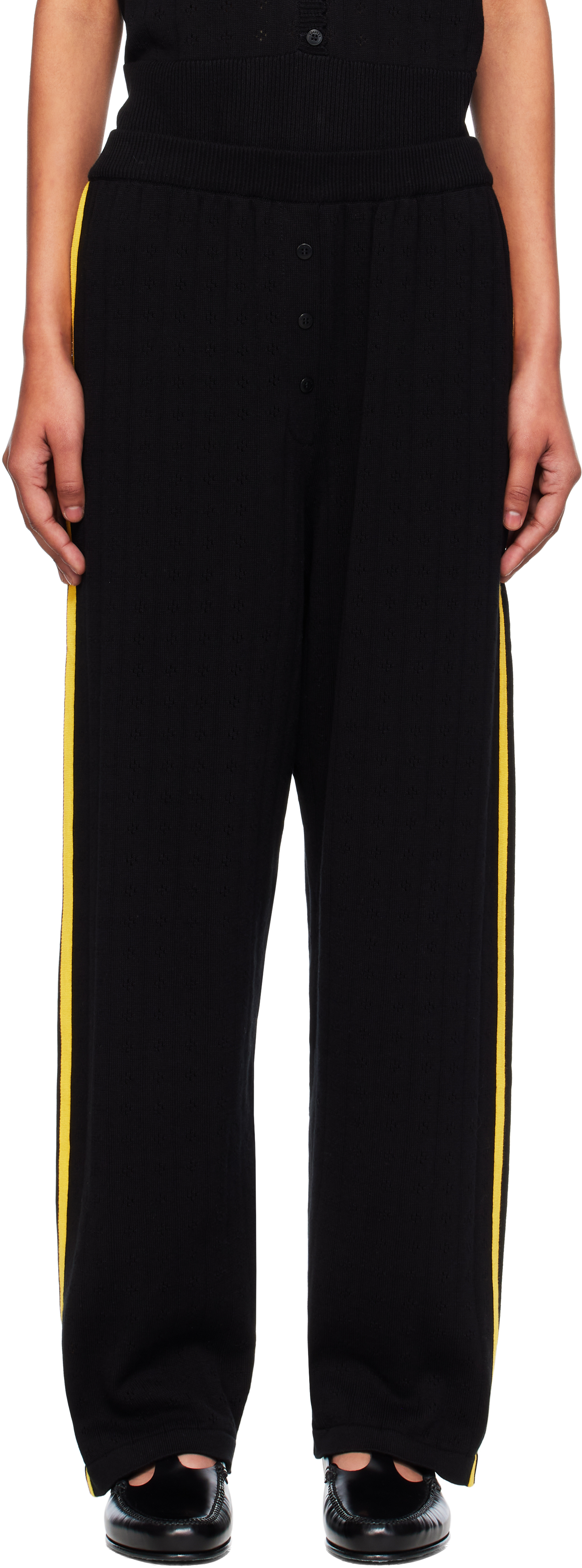 Black Organic Cotton Pointelle Trousers
