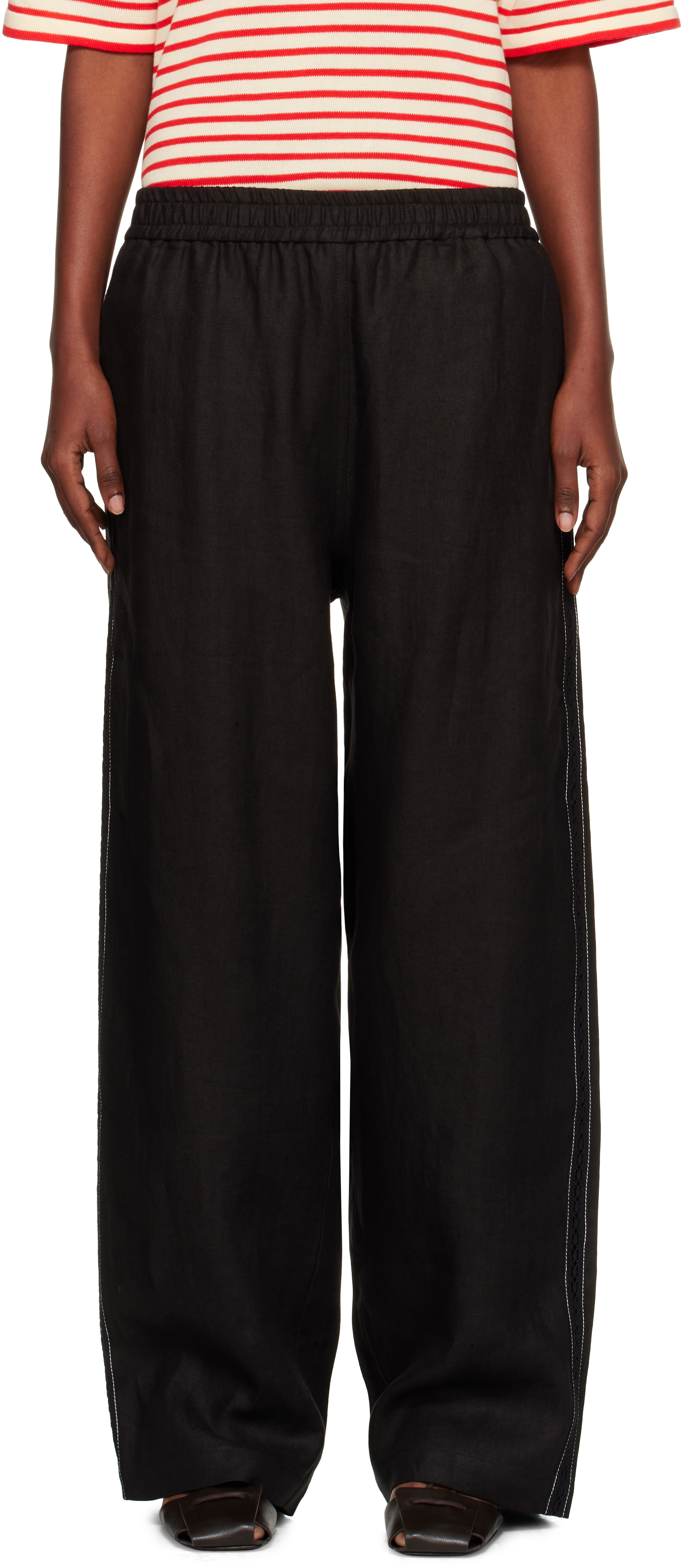 Black Linen & Lace Trousers