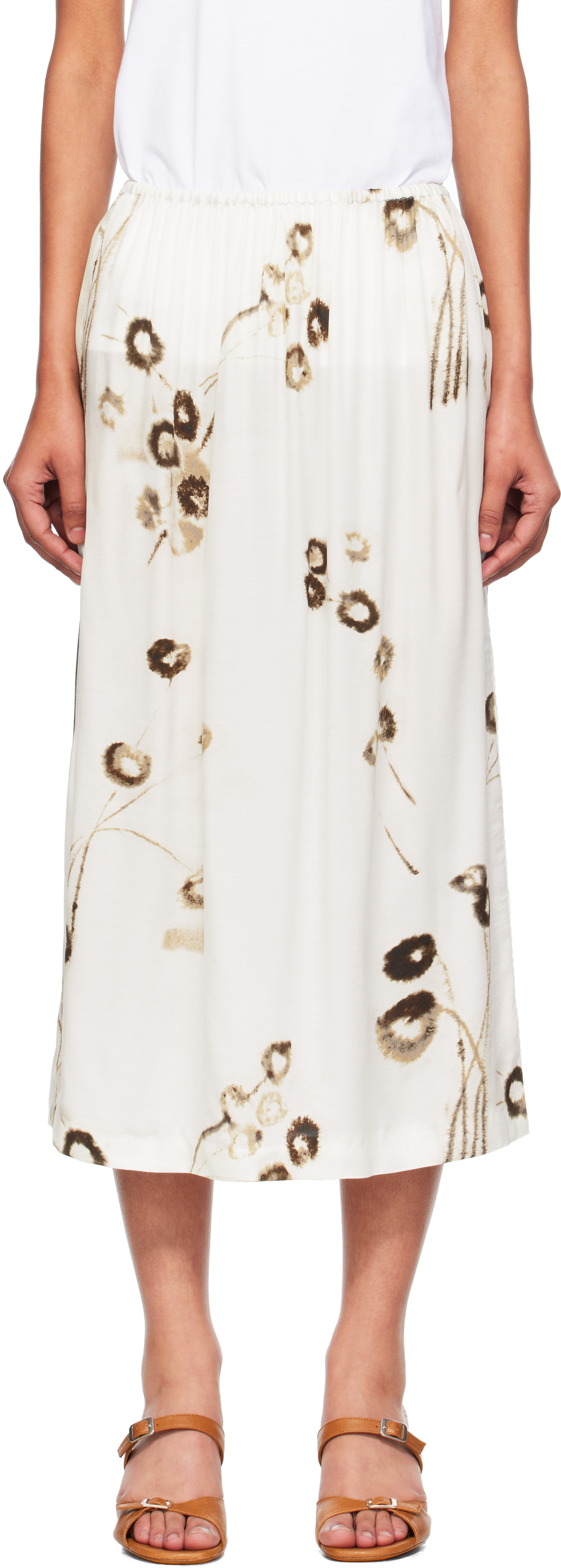 White Printed Lace Midi Skirt