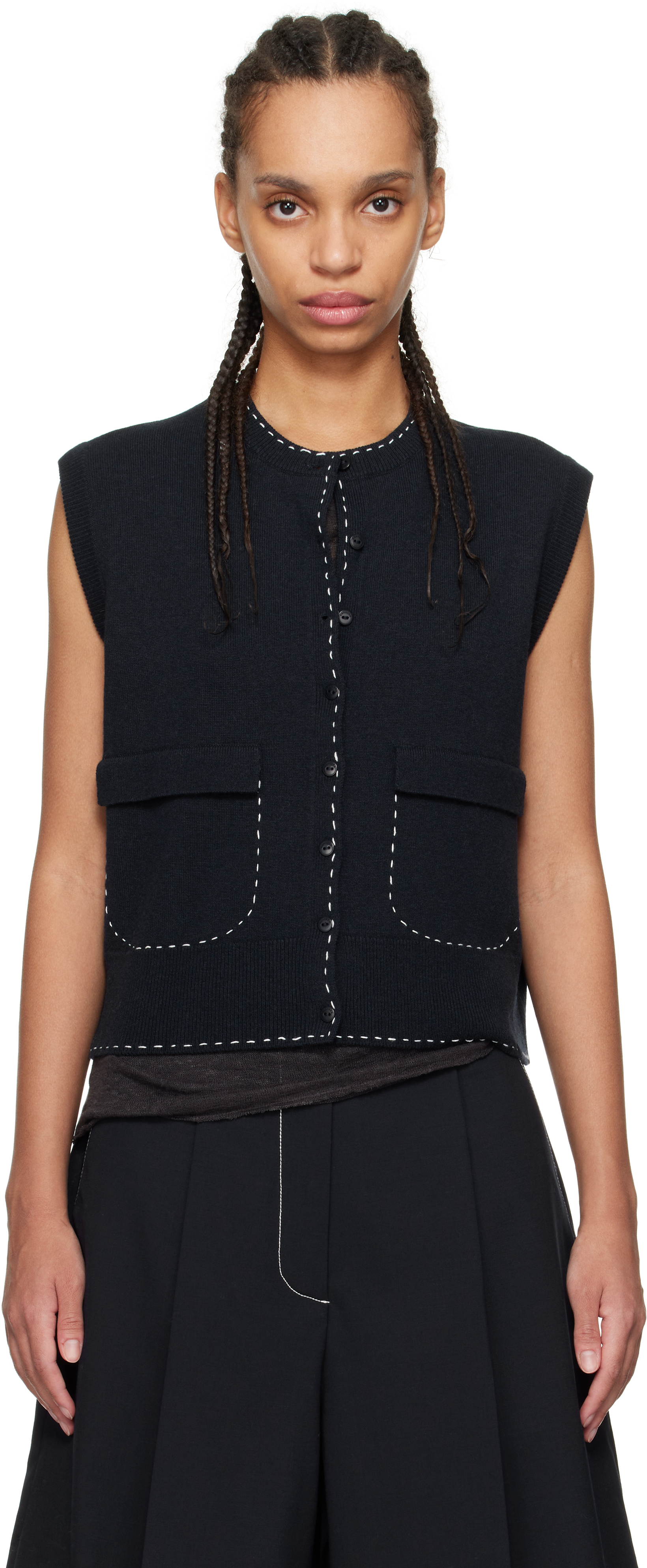 Navy Merino Wool Stitched Vest