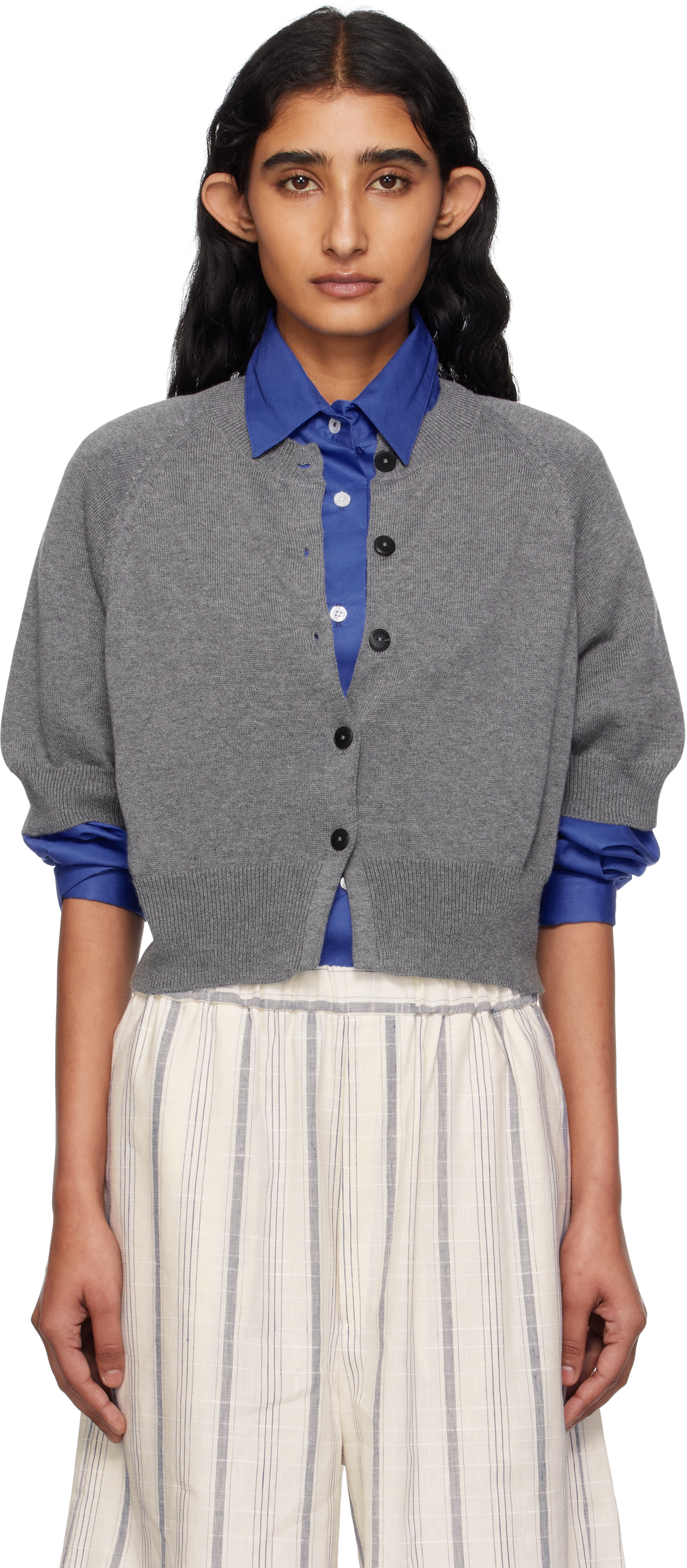 Gray Cotton Cashmere Cardigan