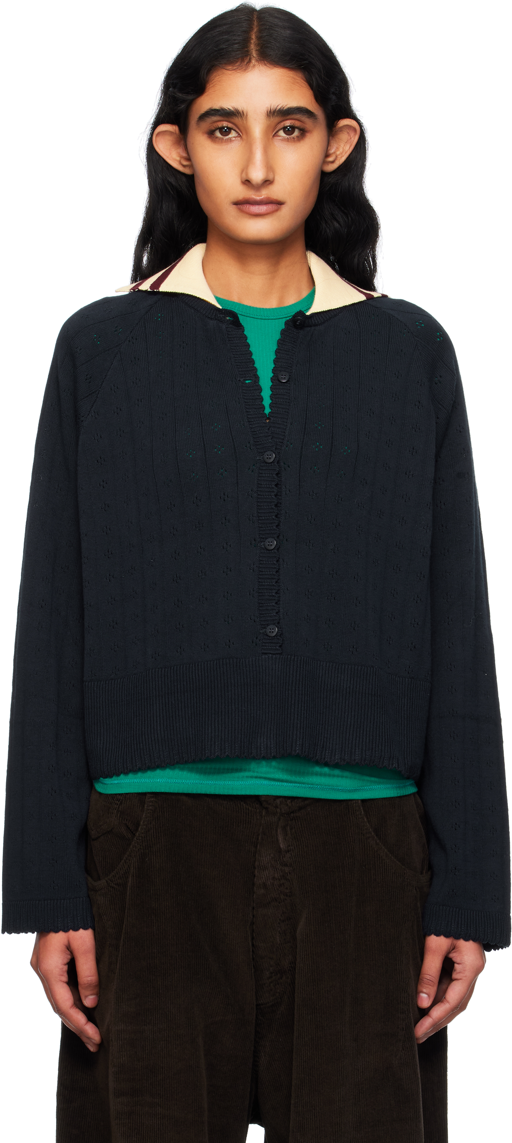 Navy Organic Cotton Long Sleeves Cardigan