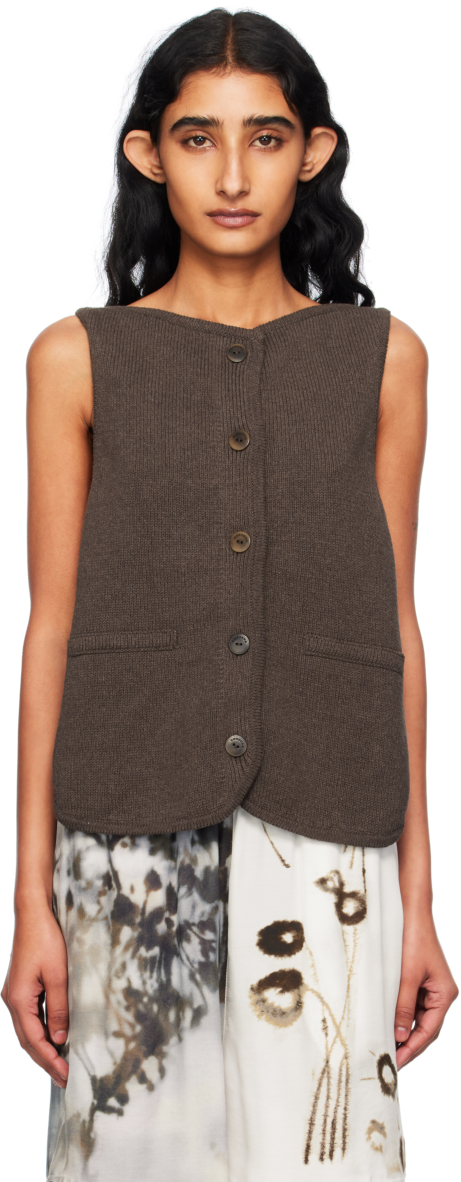 Brown Boatneck Waistcoat Cardigan