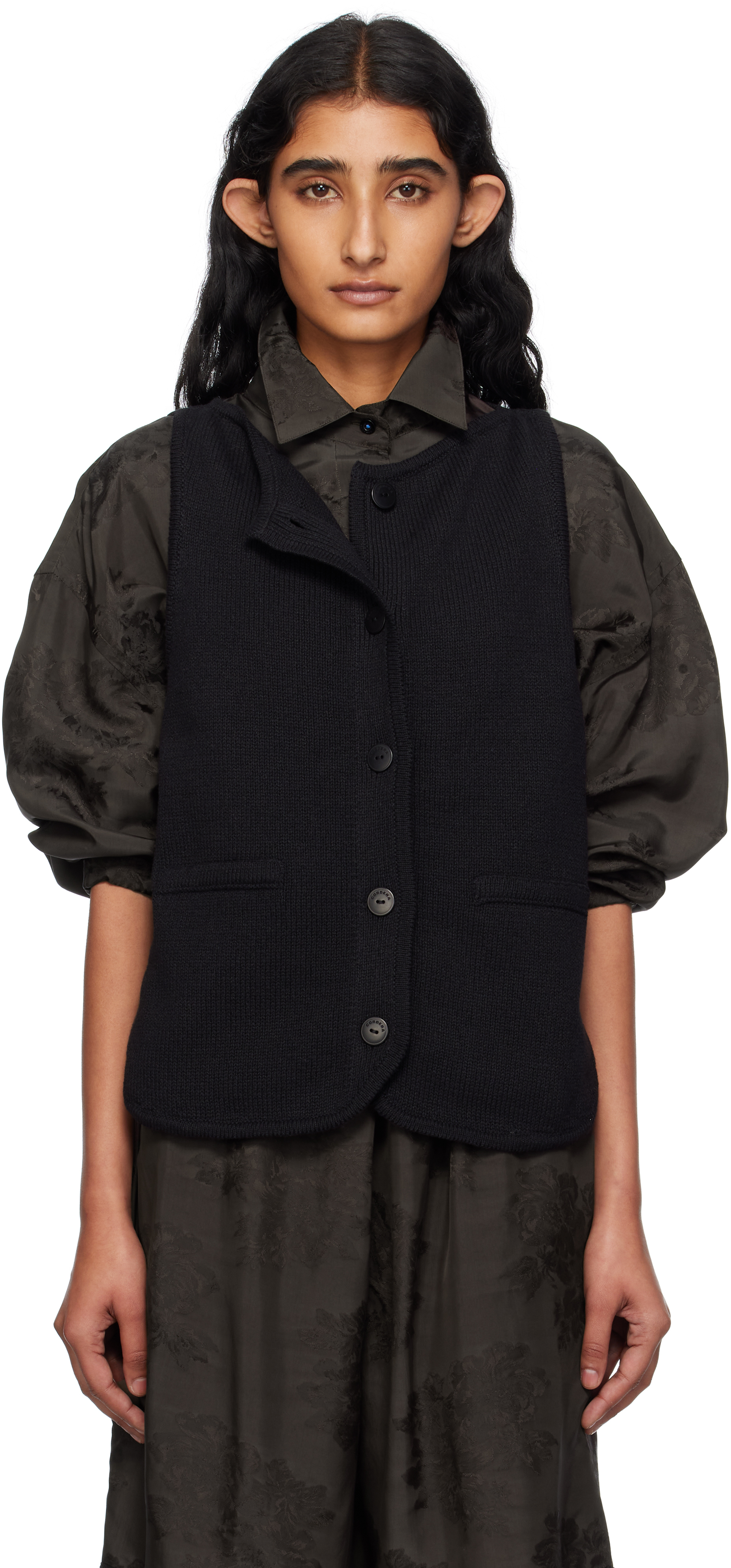 Black Boat-Neck Waistcoat Cardigan