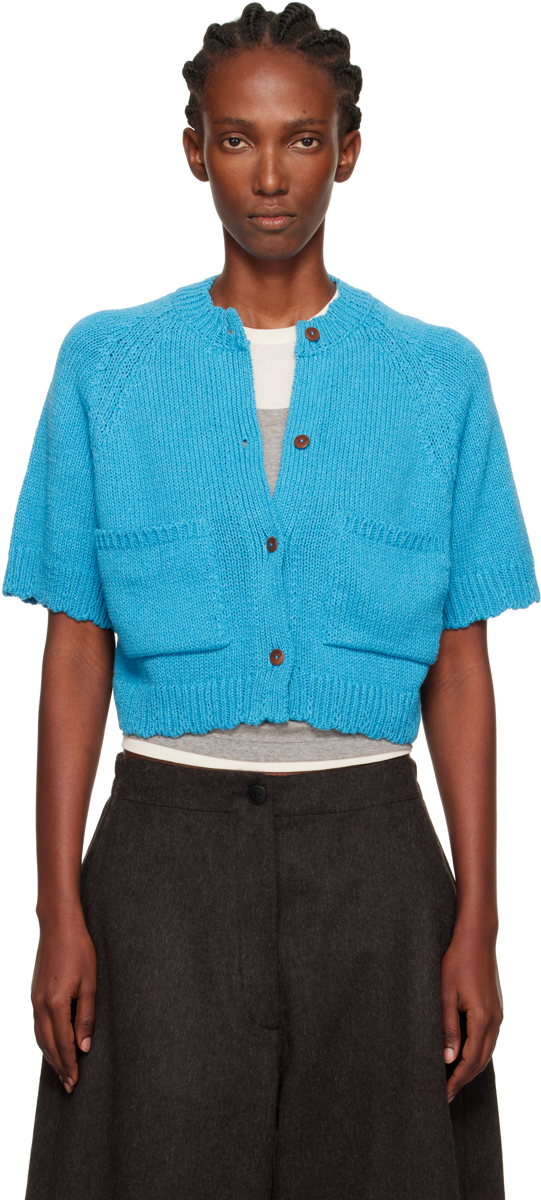 Cordera Blue Cotton Pockets Cardigan