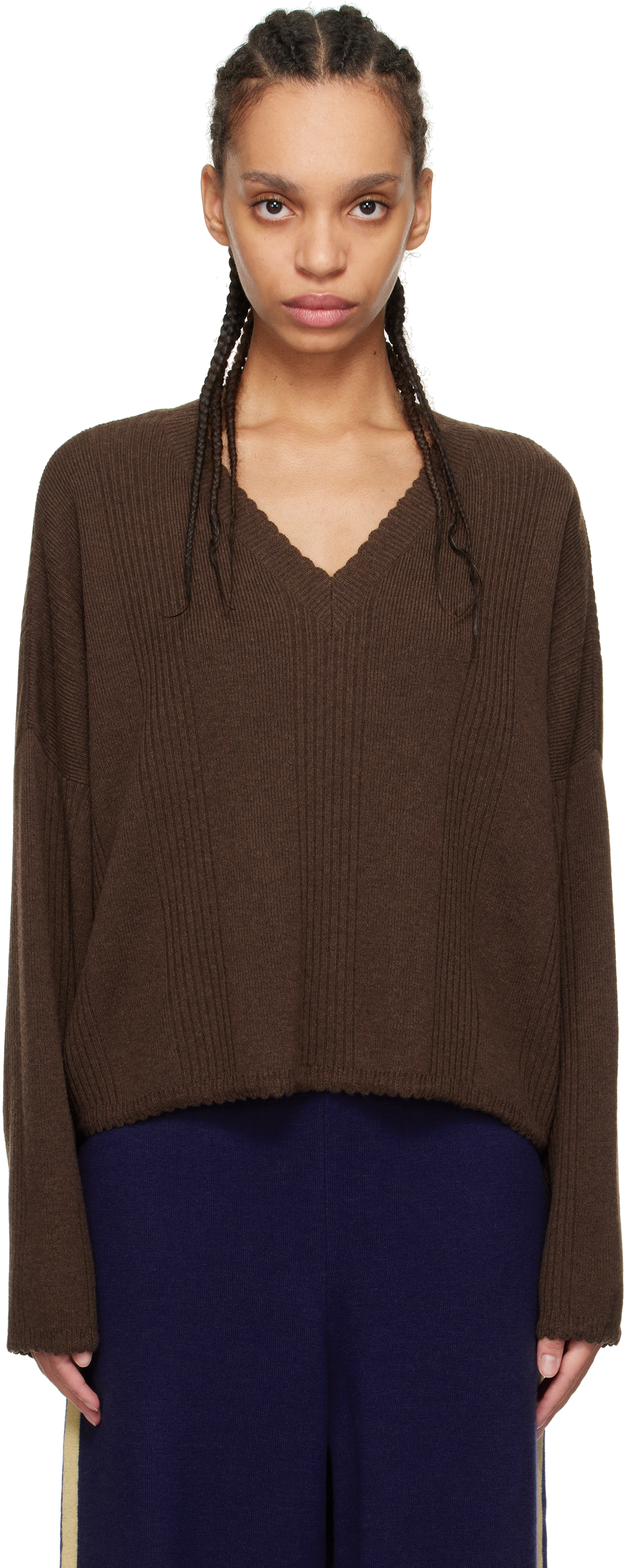 Brown Merino Wool Wavy Sweater