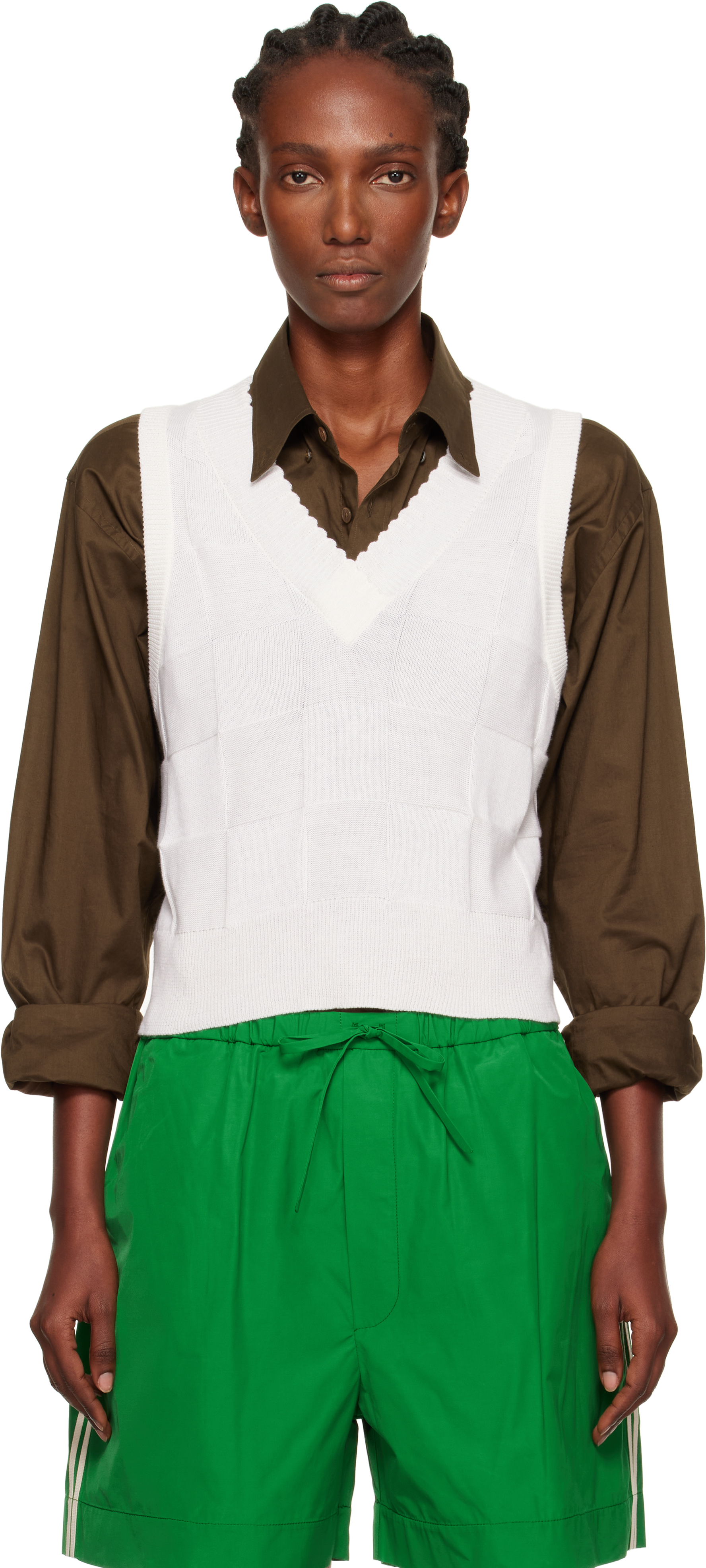 Cordera White Checkered Cotton & Cashmere Vest