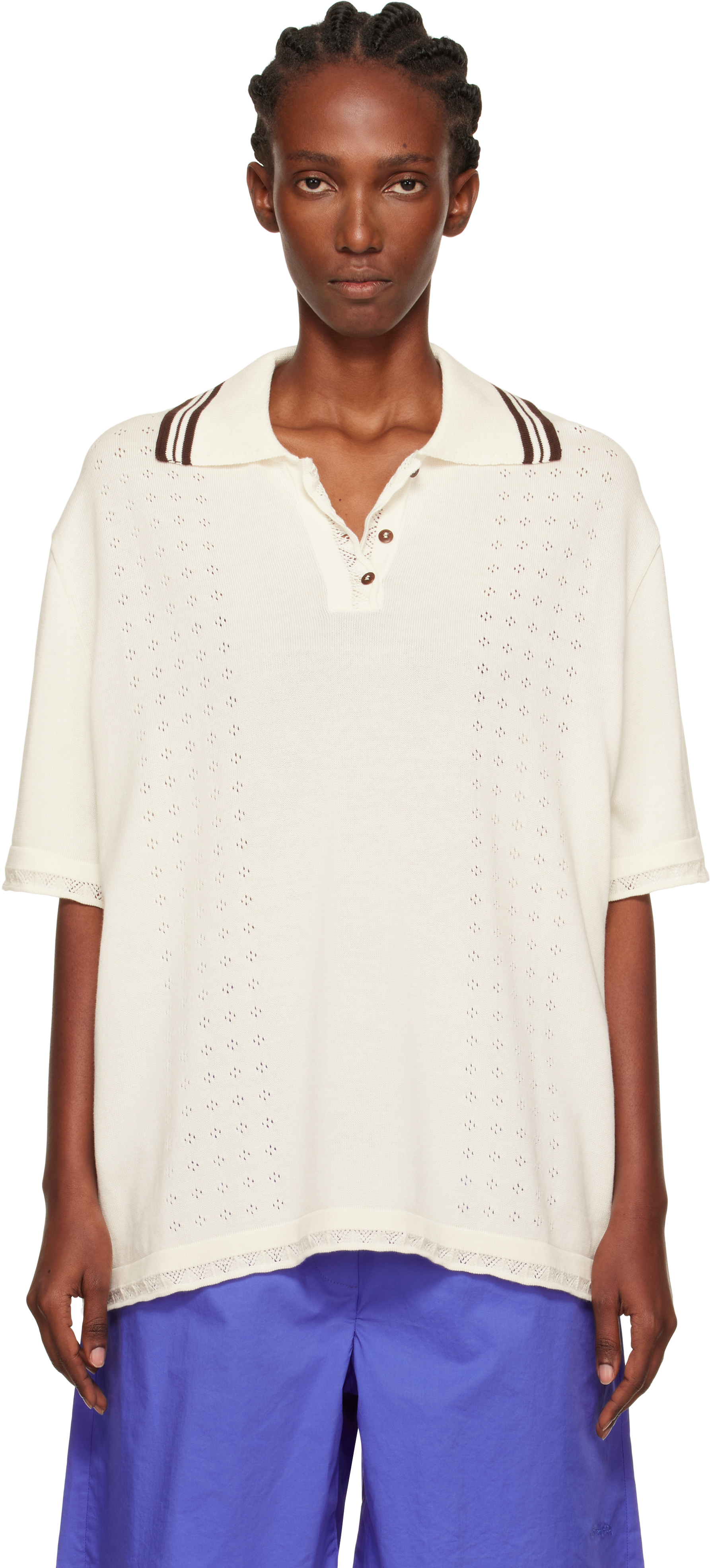 White Organic Cotton Pointelle Polo