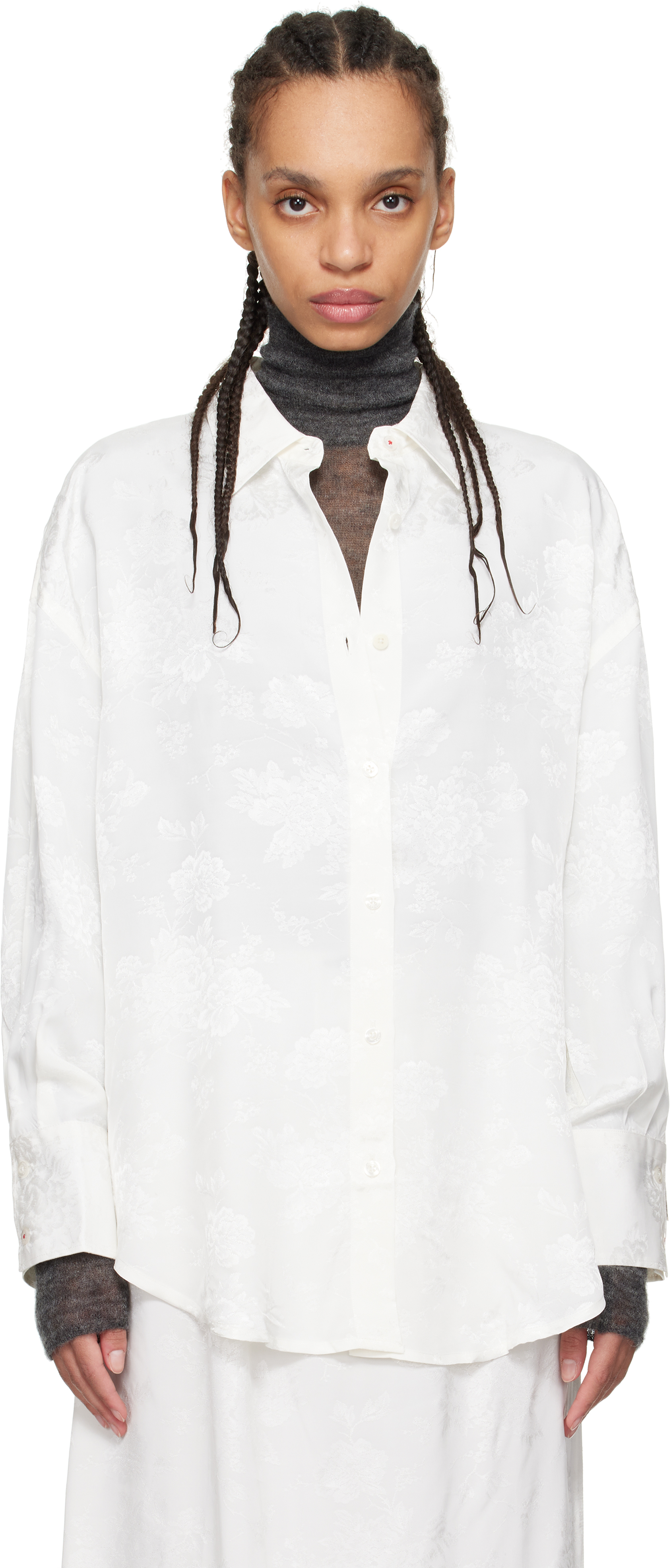 White Flower Jacquard Shirt