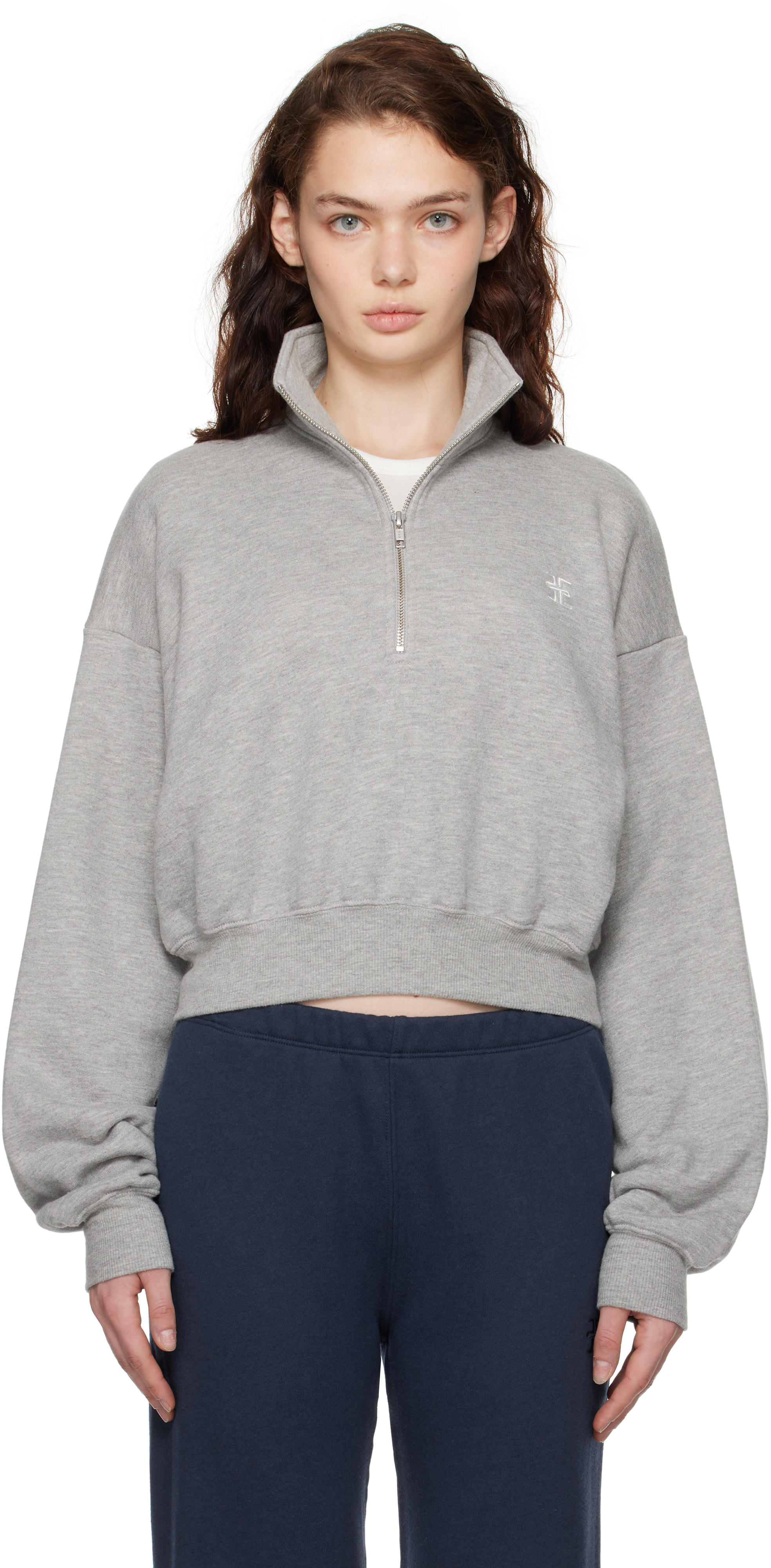 Black Cropped Half-Zip Sweatshirt