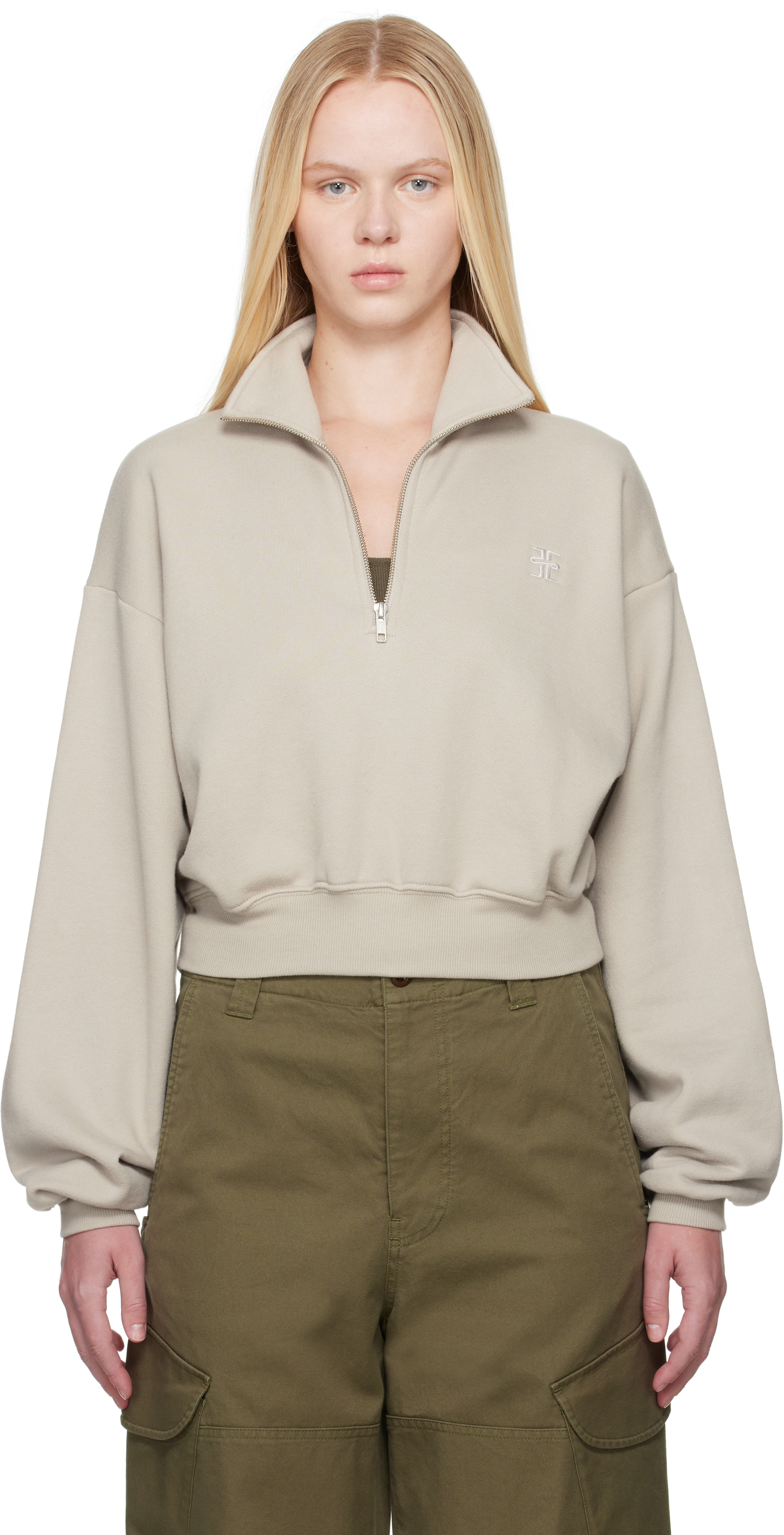 Shop Éterne Gray Cropped Half-zip Sweatshirt In Dove