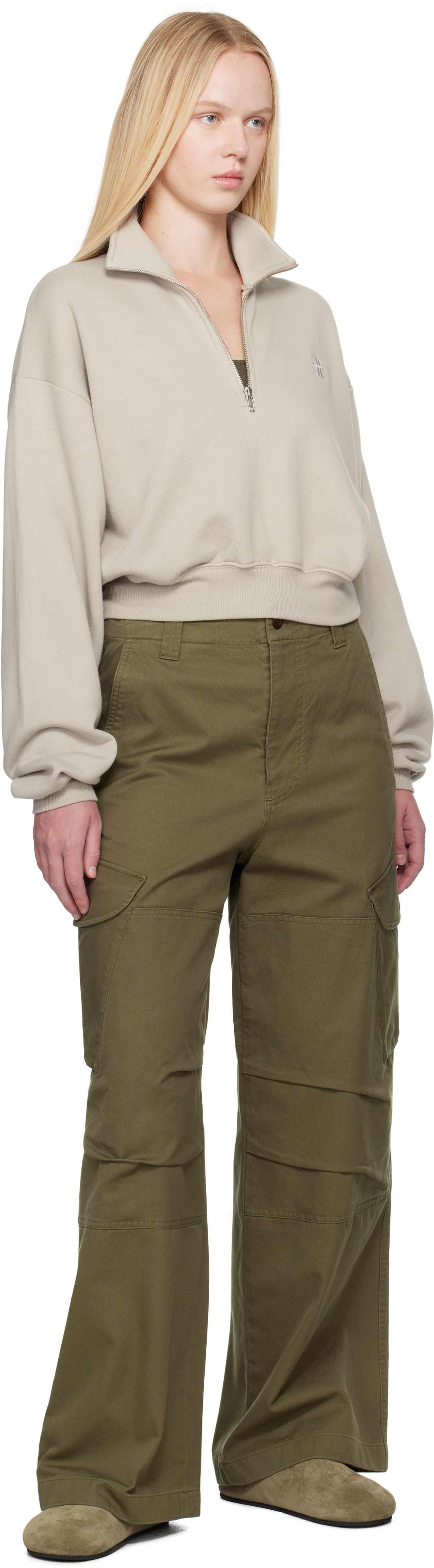 Shop Éterne Gray Cropped Half-zip Sweatshirt In Dove