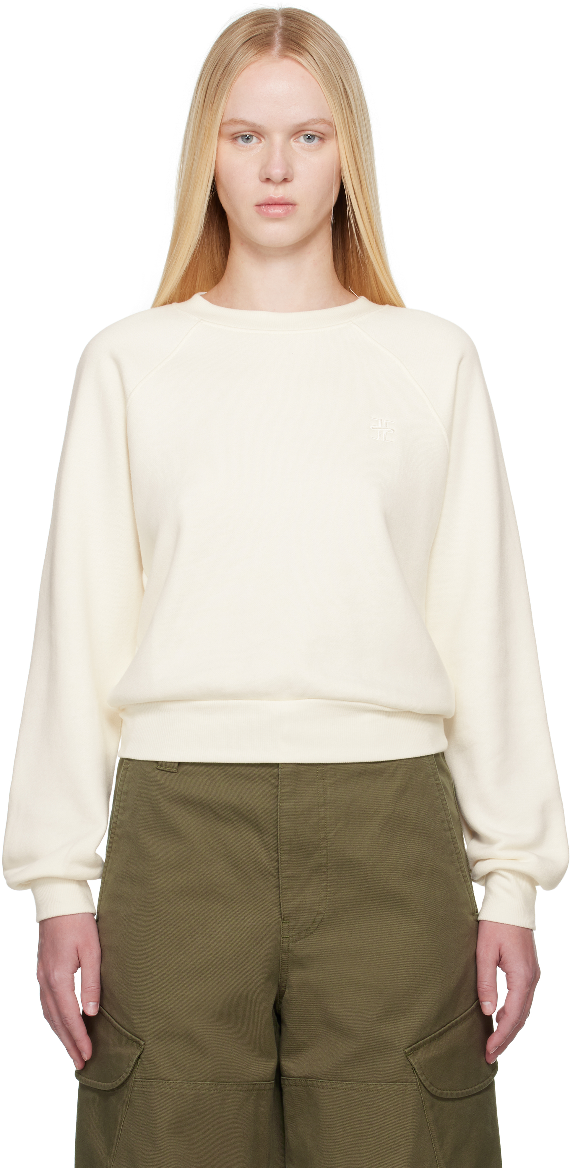 Shop Éterne Off-white Shrunken Raglan Sweatshirt In Cream