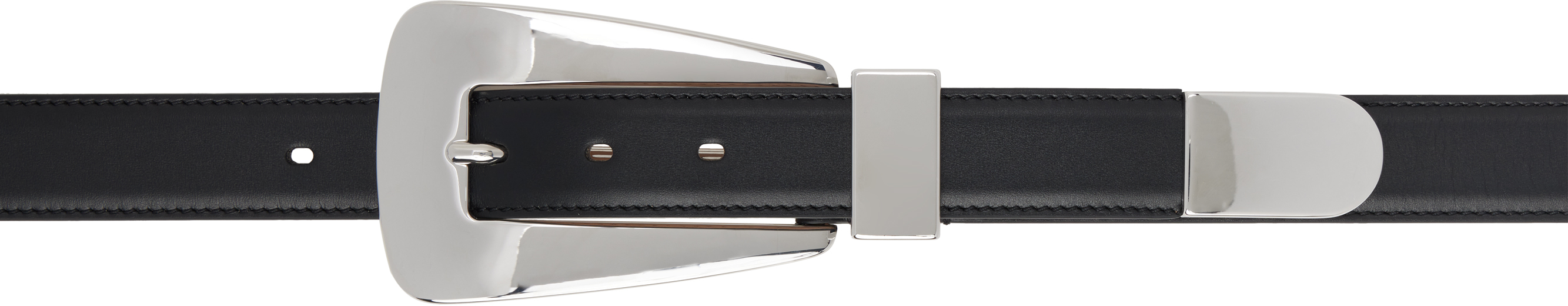 【KHAITE】ルッカベルト ブラックレザーとシルバーバックル KHAITE: ブラック Lucca ベルト | SSENSE 日本