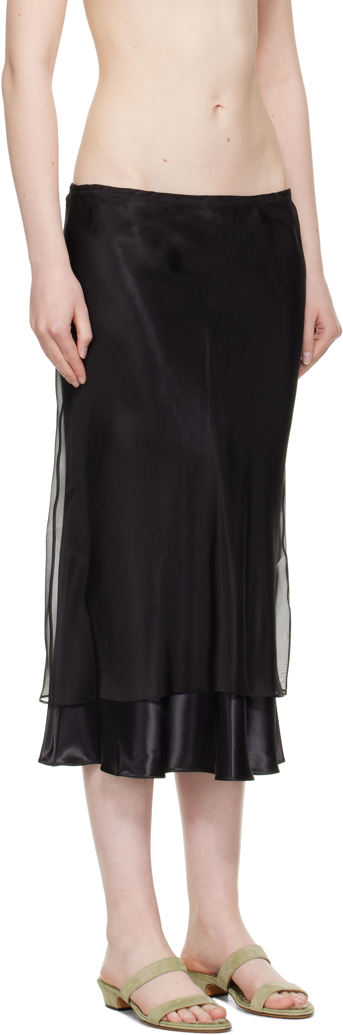 Khaite Layered Sheer And Lustrous Black Skirt
