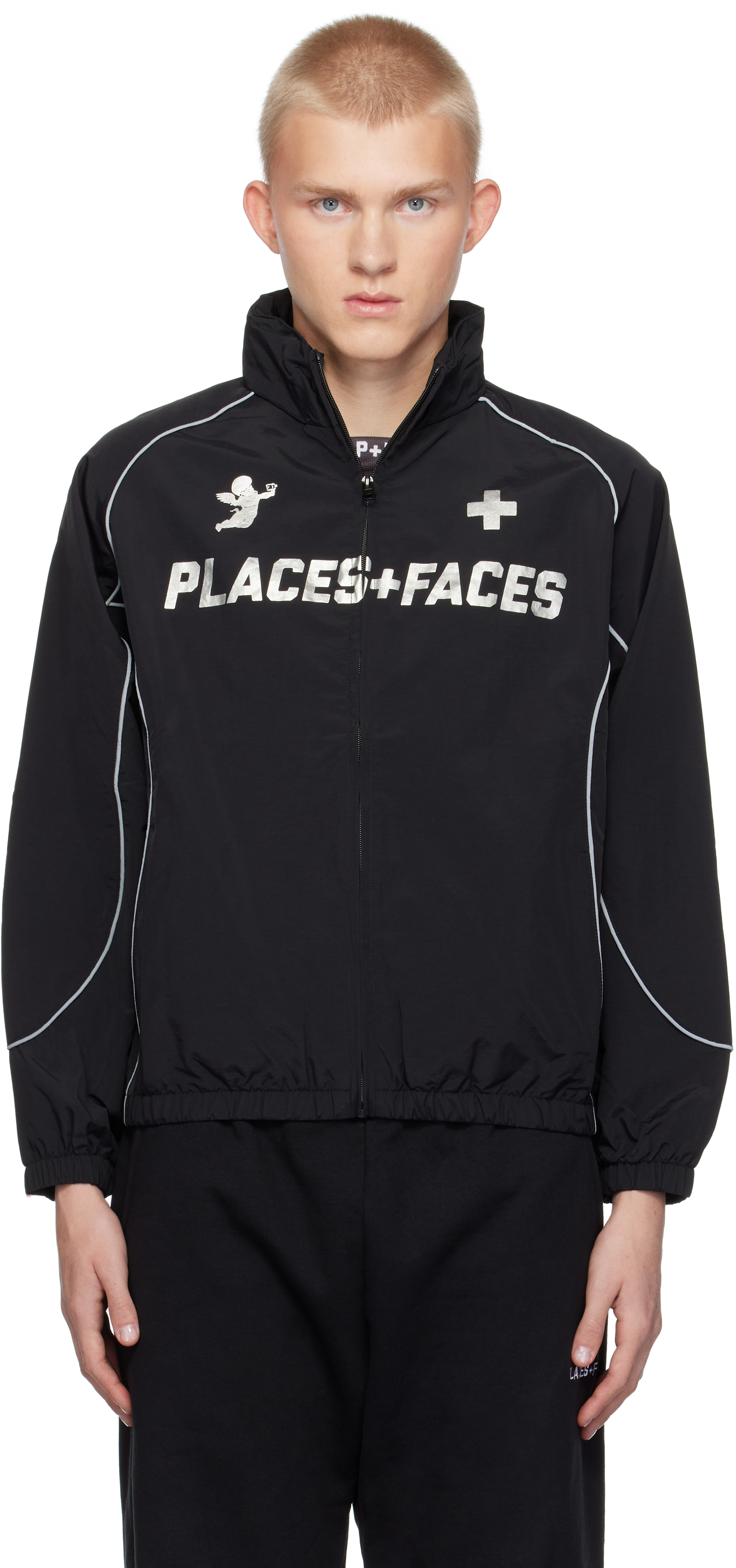 PLACES+FACES BLACK NYLON ZIP UP JACKET 