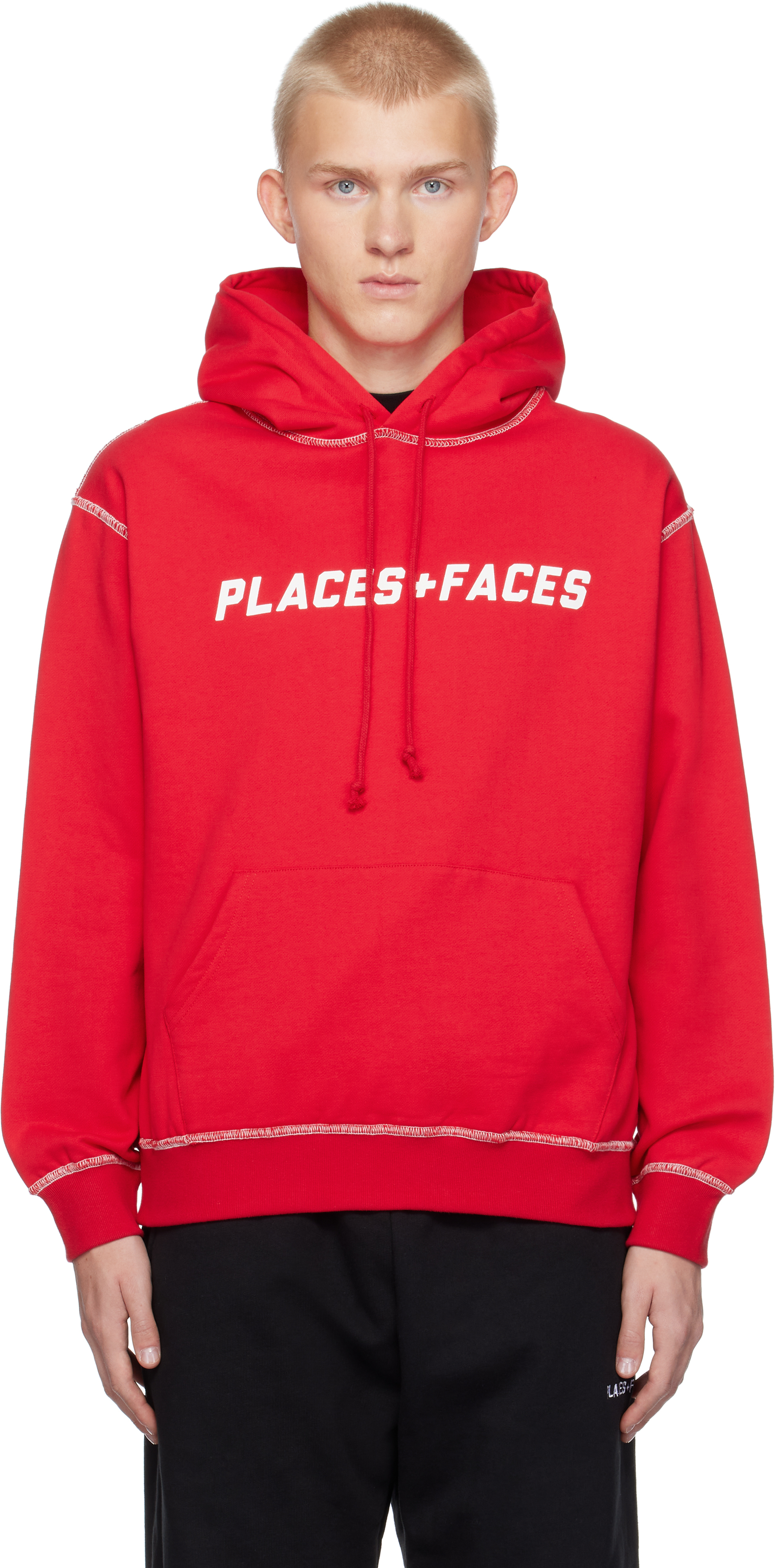 Red Contrast Stitch Hoodie