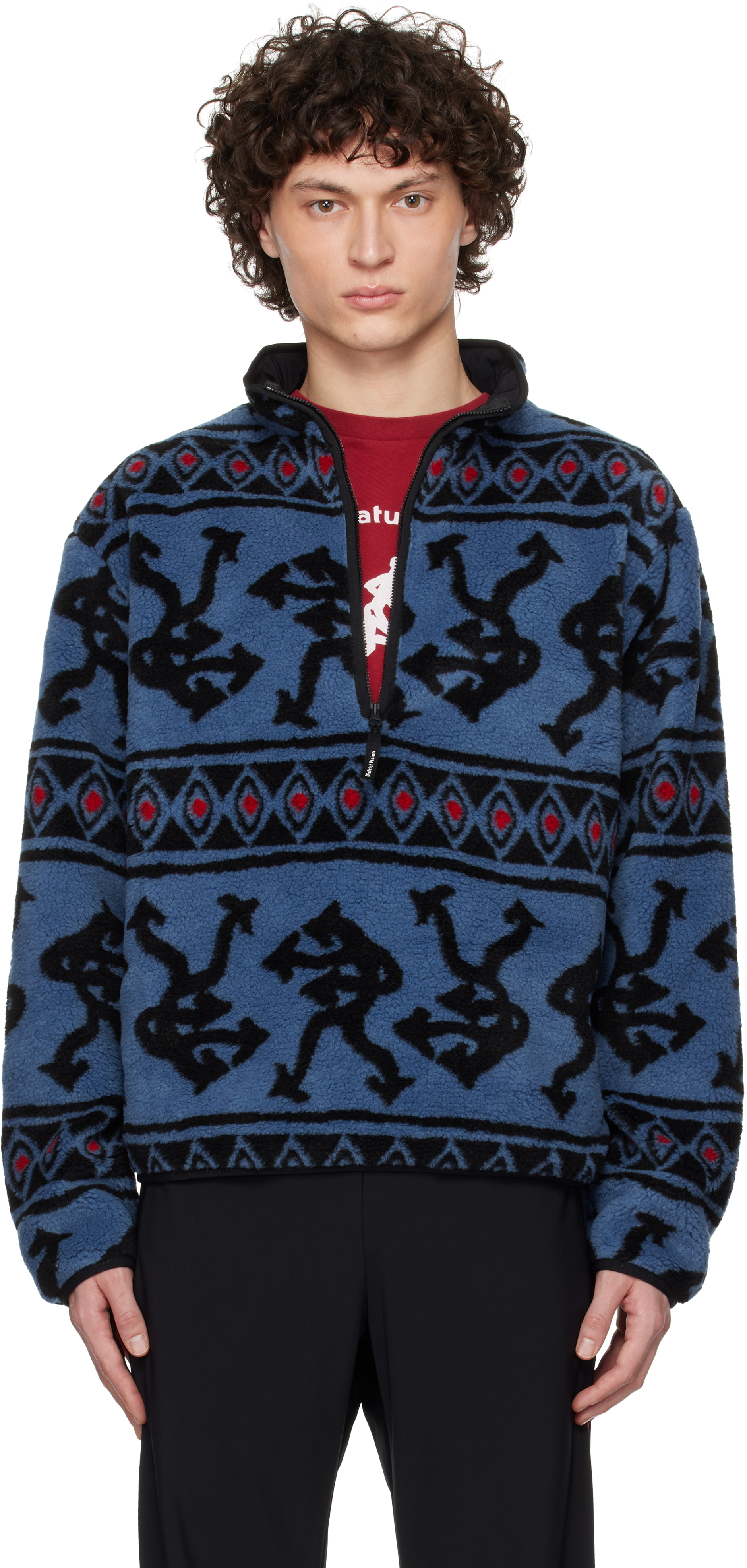 Blue Half-Zip Pile Fleece Jacket