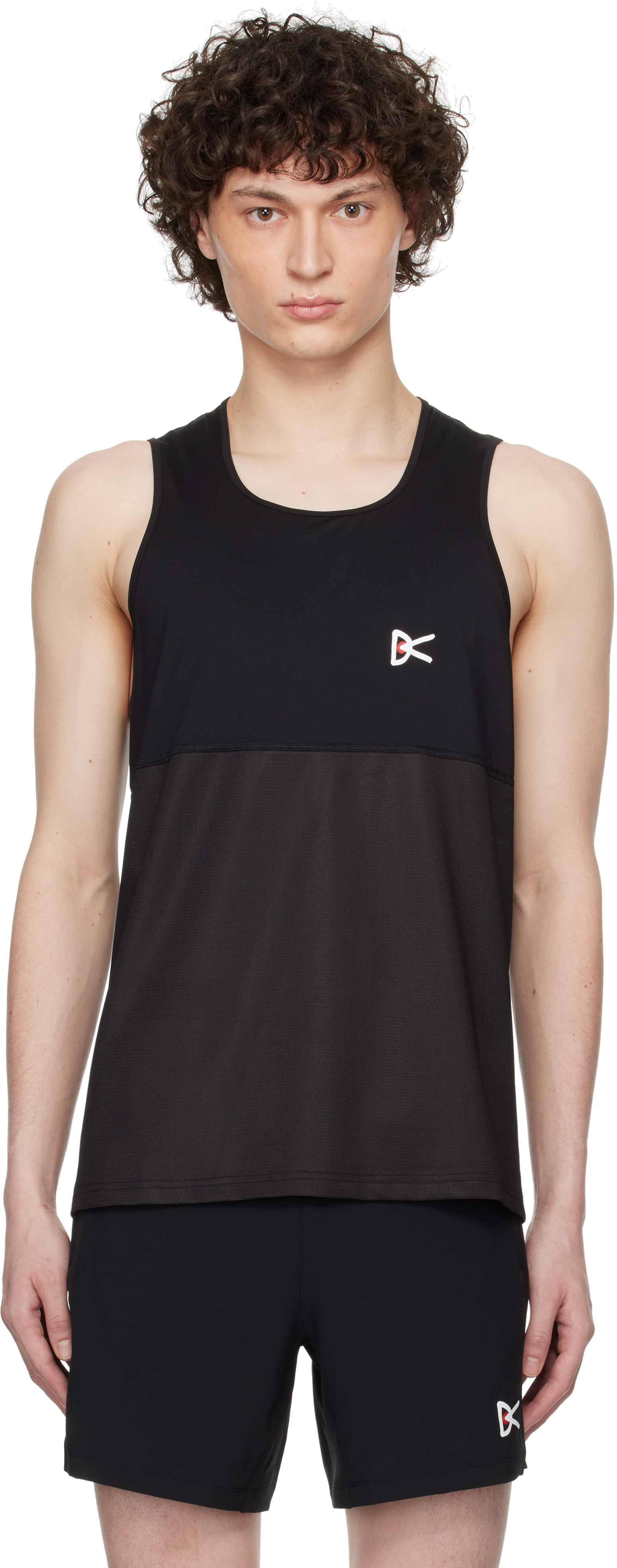 Black Panelled Mesh Singlet Tank Top