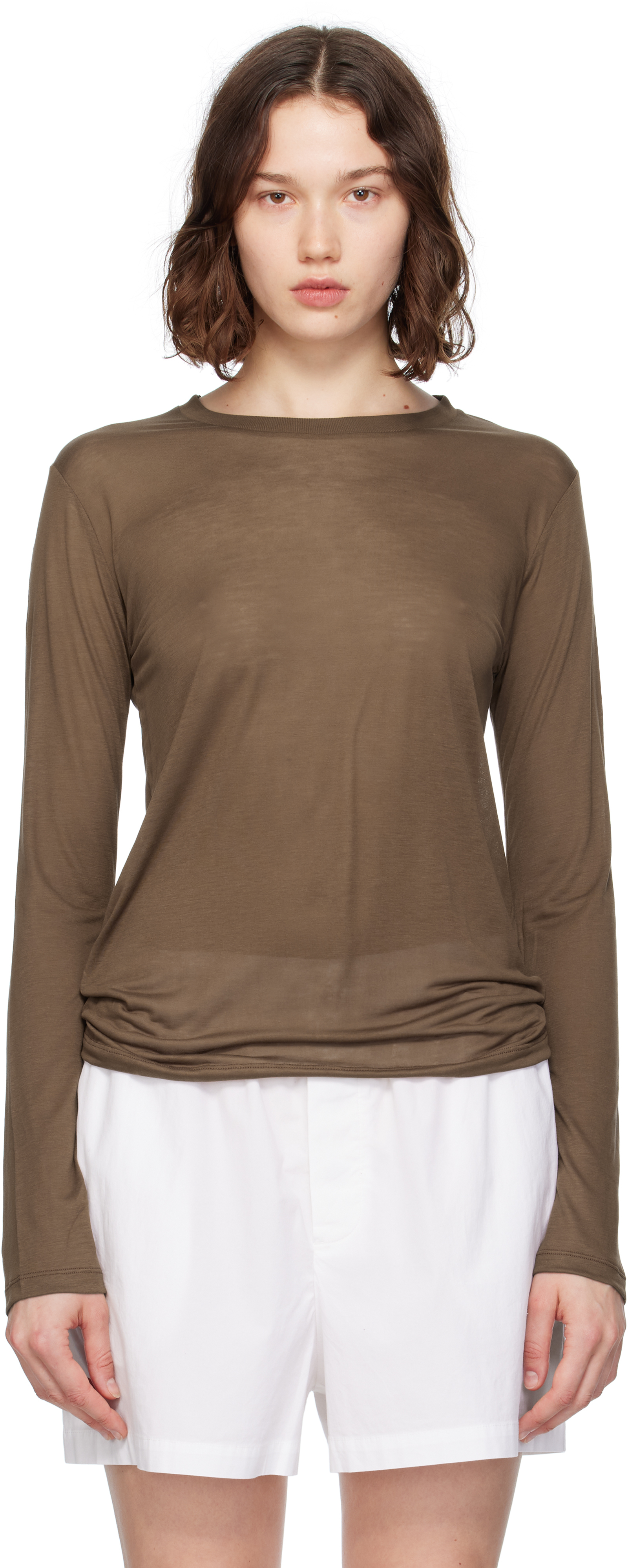 Brown Bamboo Lyocell Long Sleeve T-Shirt