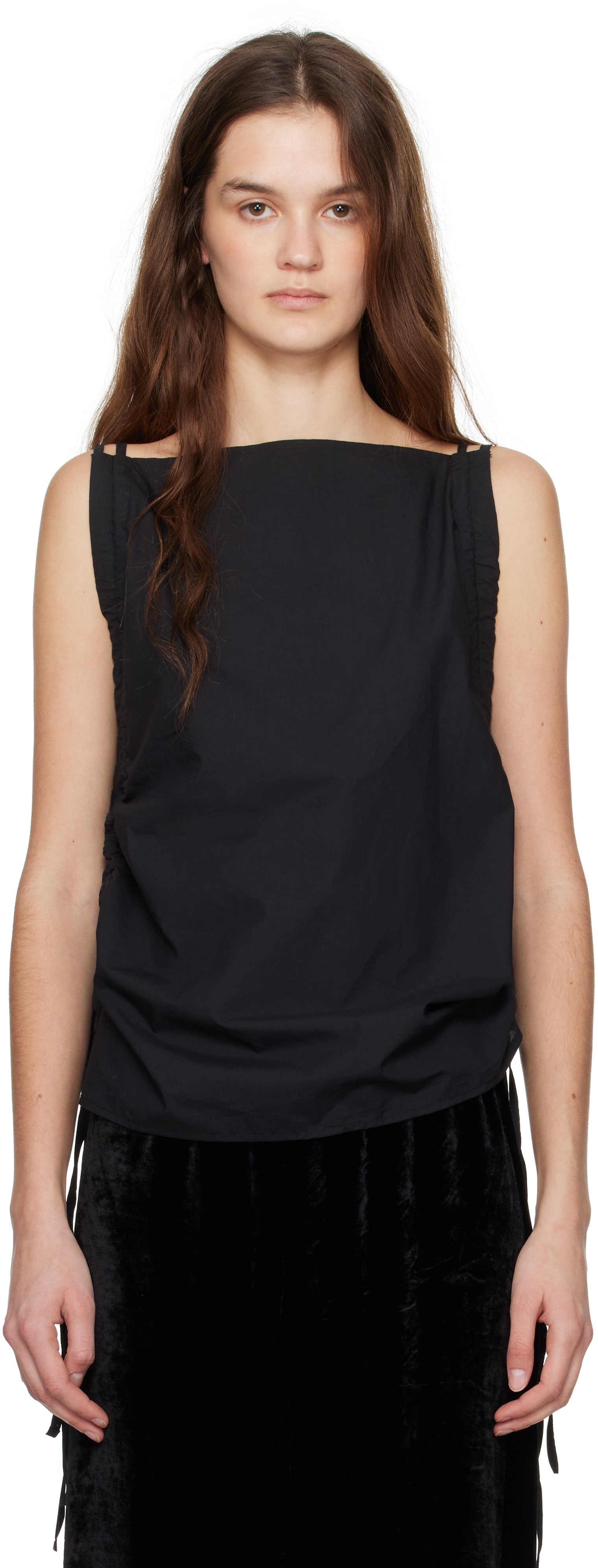 Black Pictorial Strap Tank Top