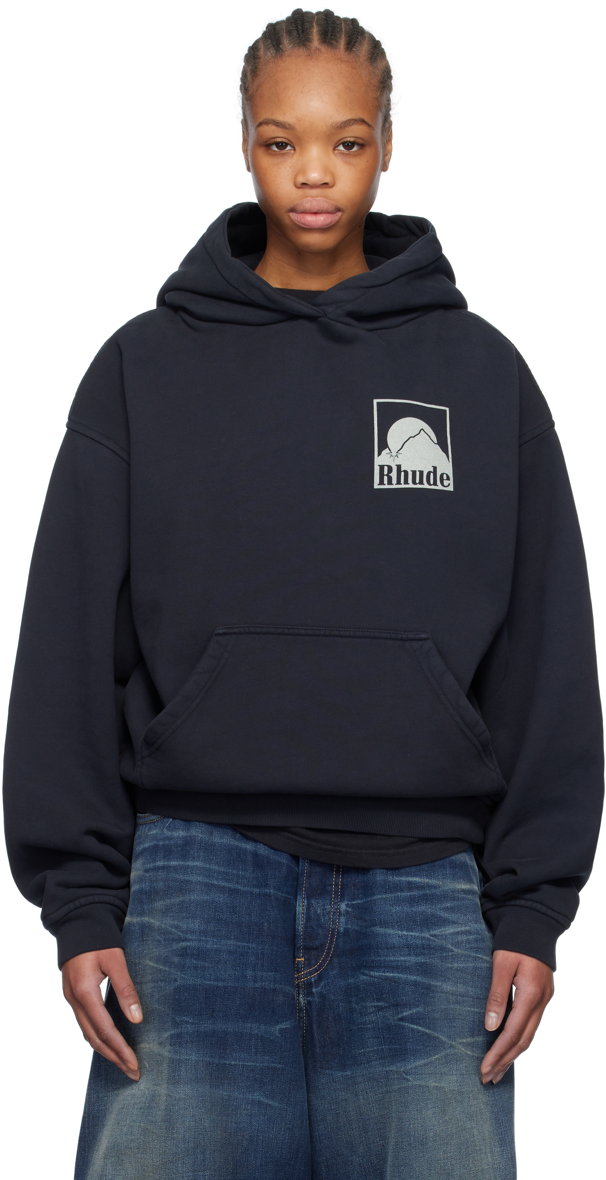 【関税込み】Rhude SSENSE限定 ブラック クロス フーディ rhude-black-rhude-collegiate-